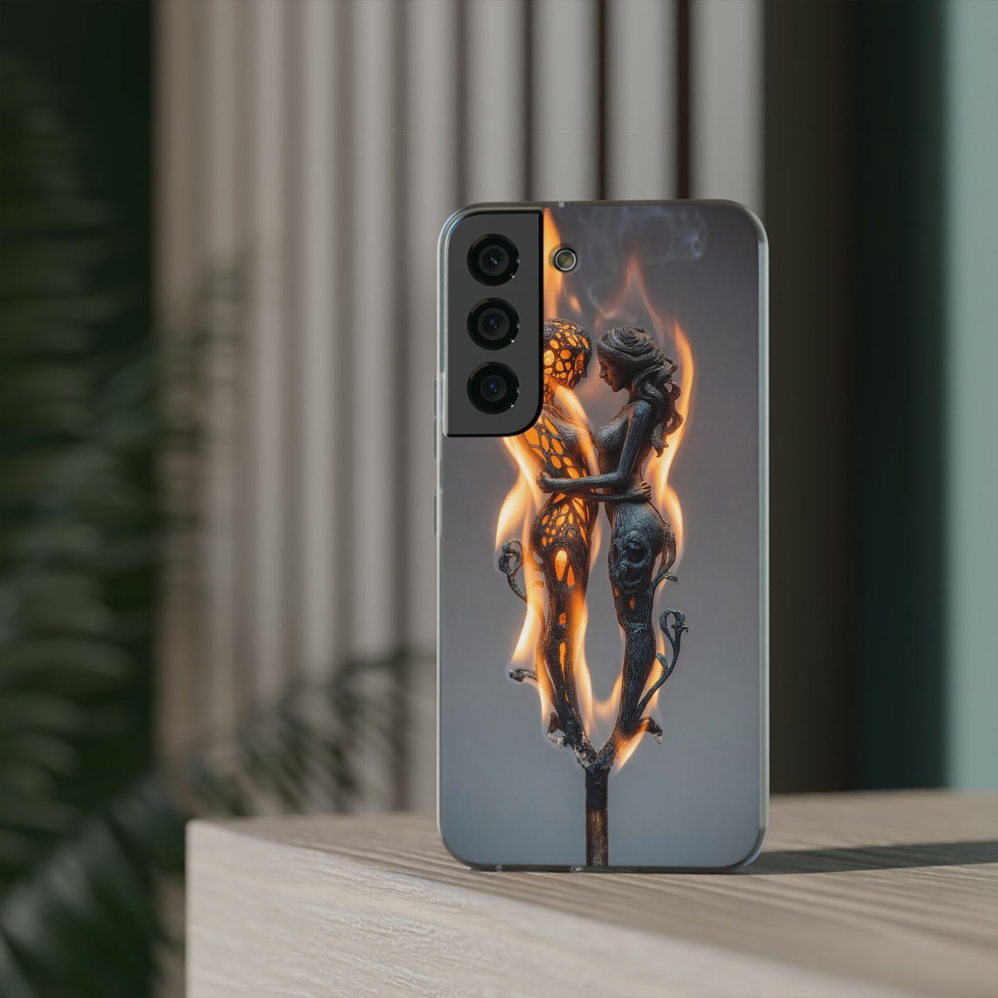 Flame-Embraced Lovers Flexi Cases – Intimate Glow Within the Fire