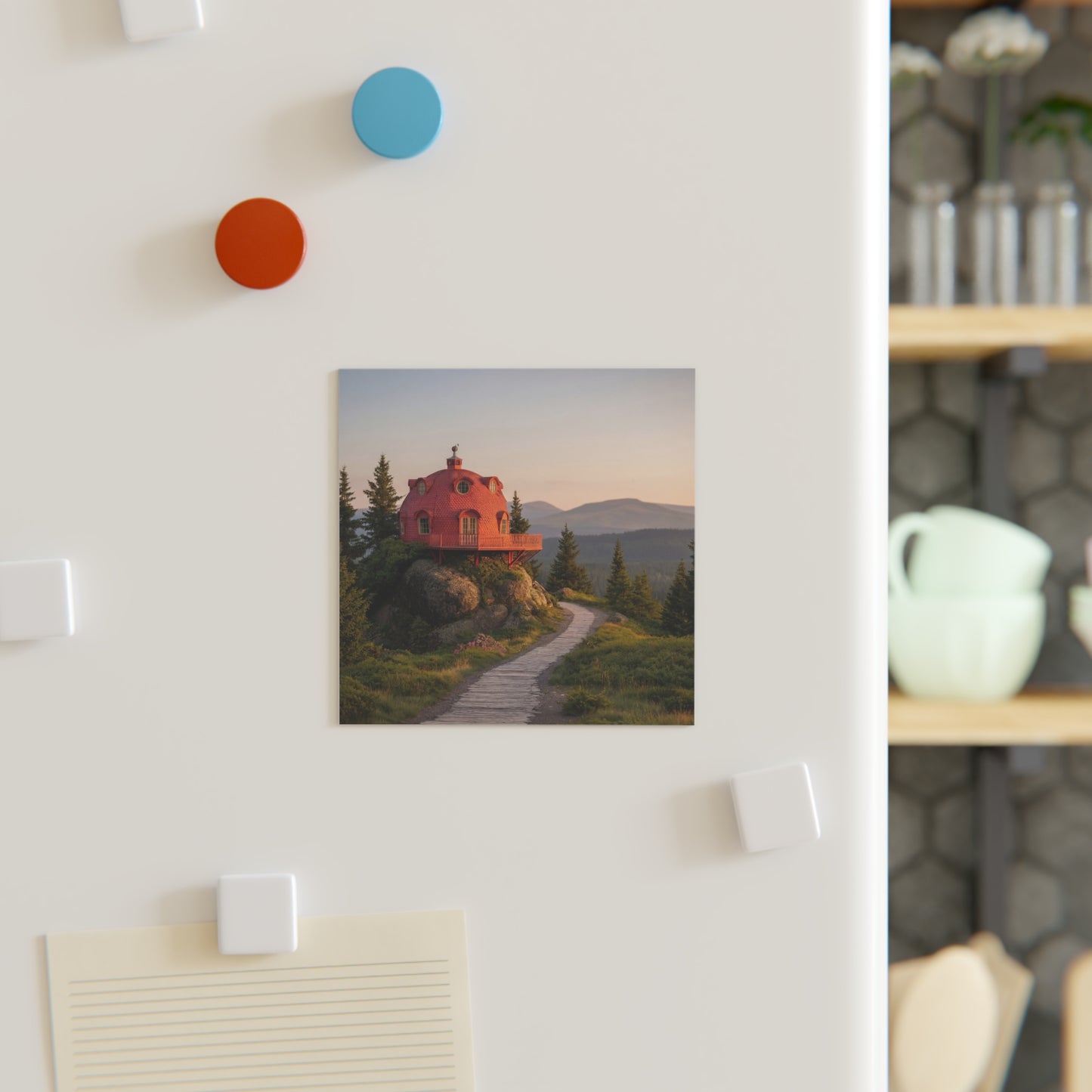 Red Dome Cottage Magnet – Sunset Peak Sanctuary