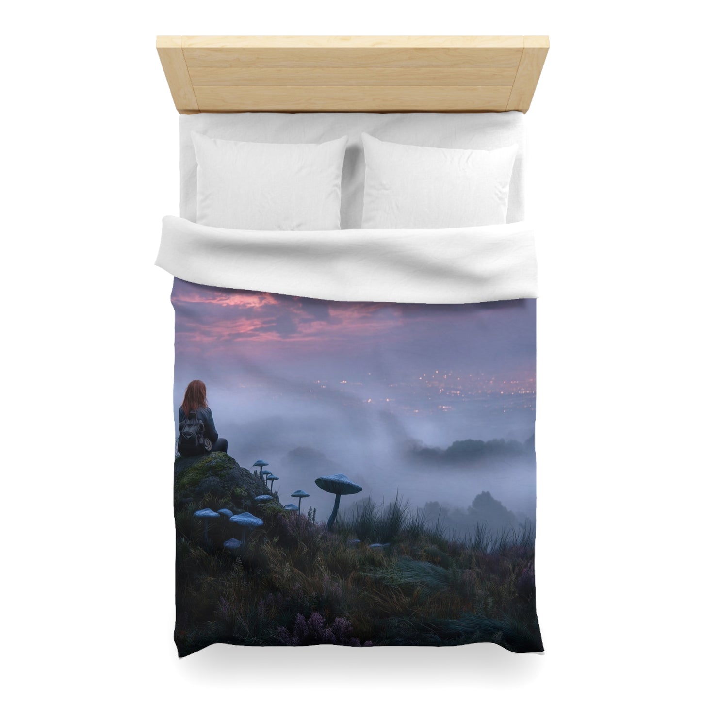 Moonlit Wanderer Microfiber Duvet Cover – Twilight Vista with Bioluminescent Fungi
