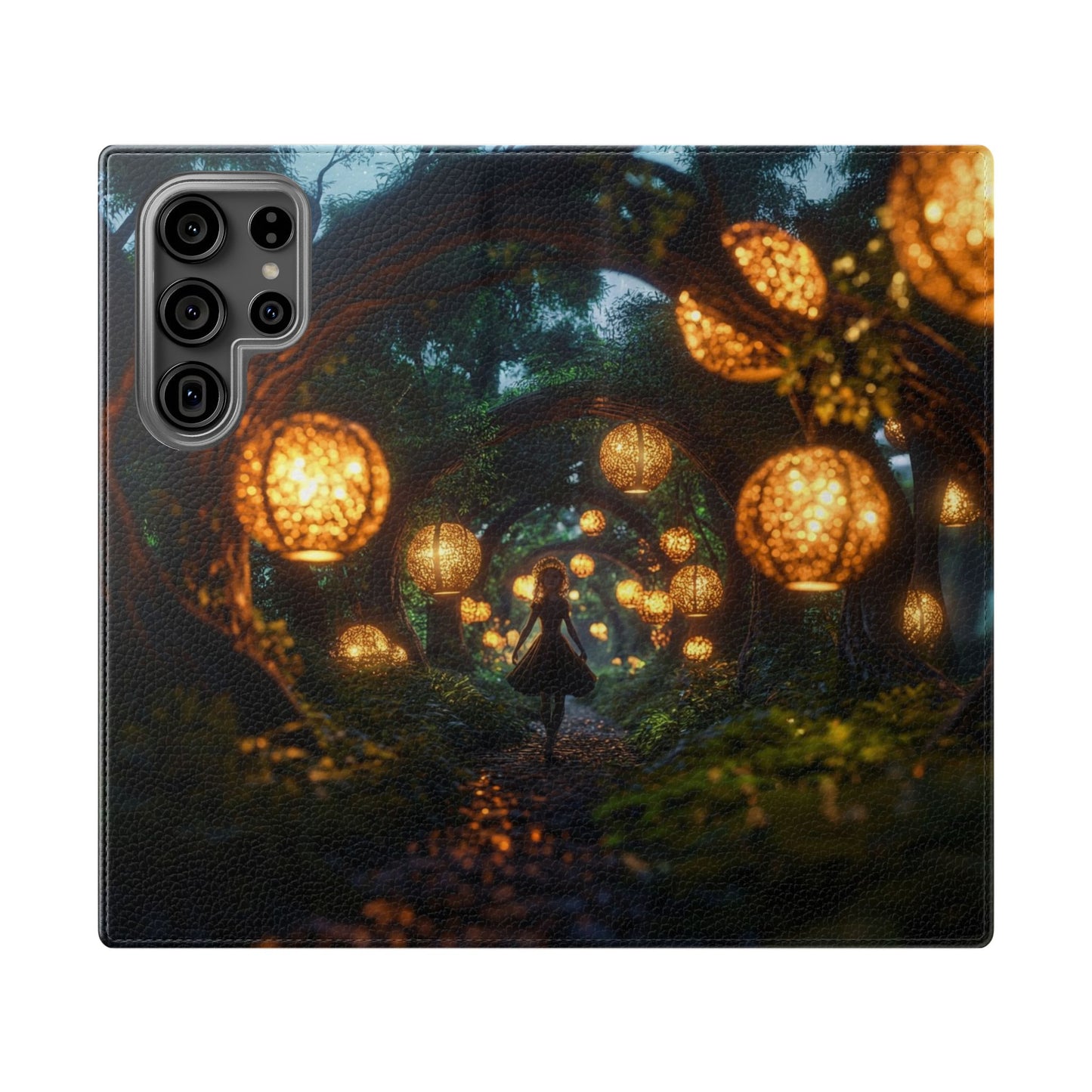 Lantern Archway Flip Cases – Girl Walking Through Forest Tunnel Art Case