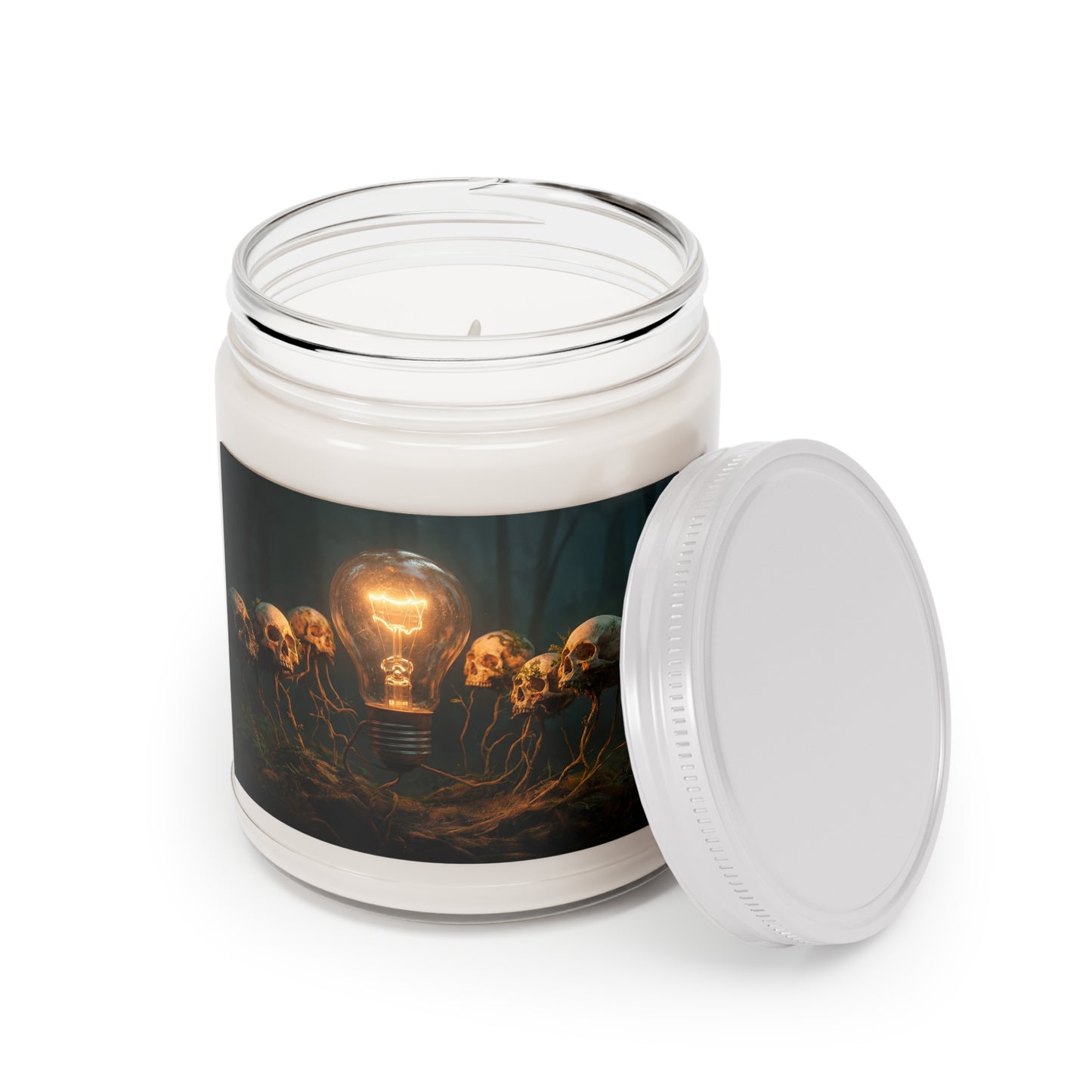 Illuminated Idea Bulb Scented Soy Candles with White Lid, 9oz – Warmth in the Whispering Woods