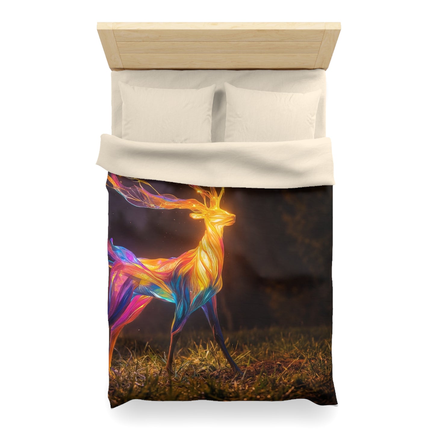 Chromatic Stag Microfiber Duvet Cover – Night Garden Luminescence