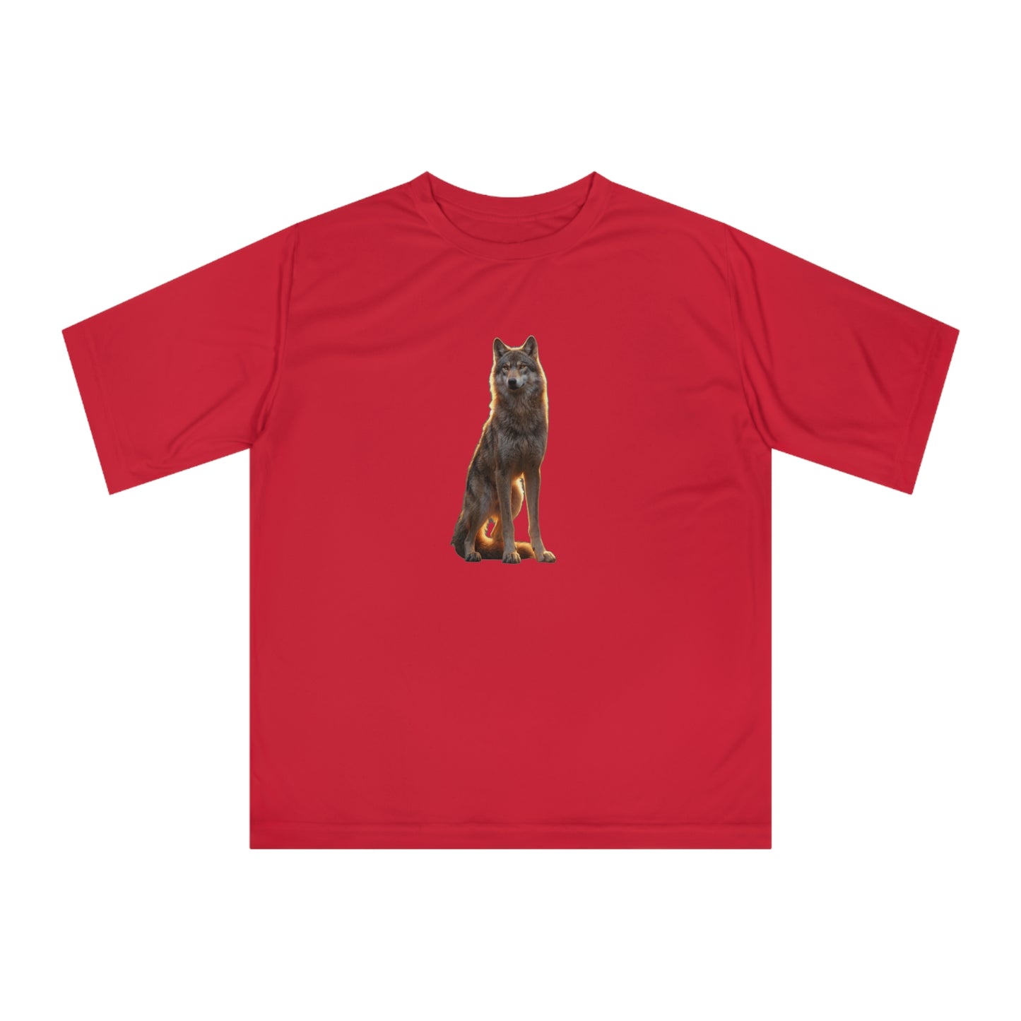 Golden Hour Wolf Unisex Zone Performance T-shirt – Sentient Silhouette at Twilight