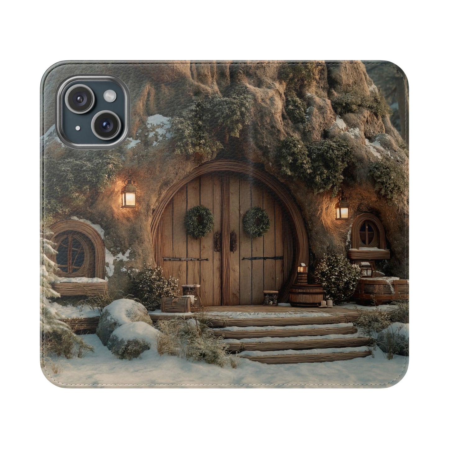 Hobbit Hole Flip Cases – Cozy Winter Doorway Scene