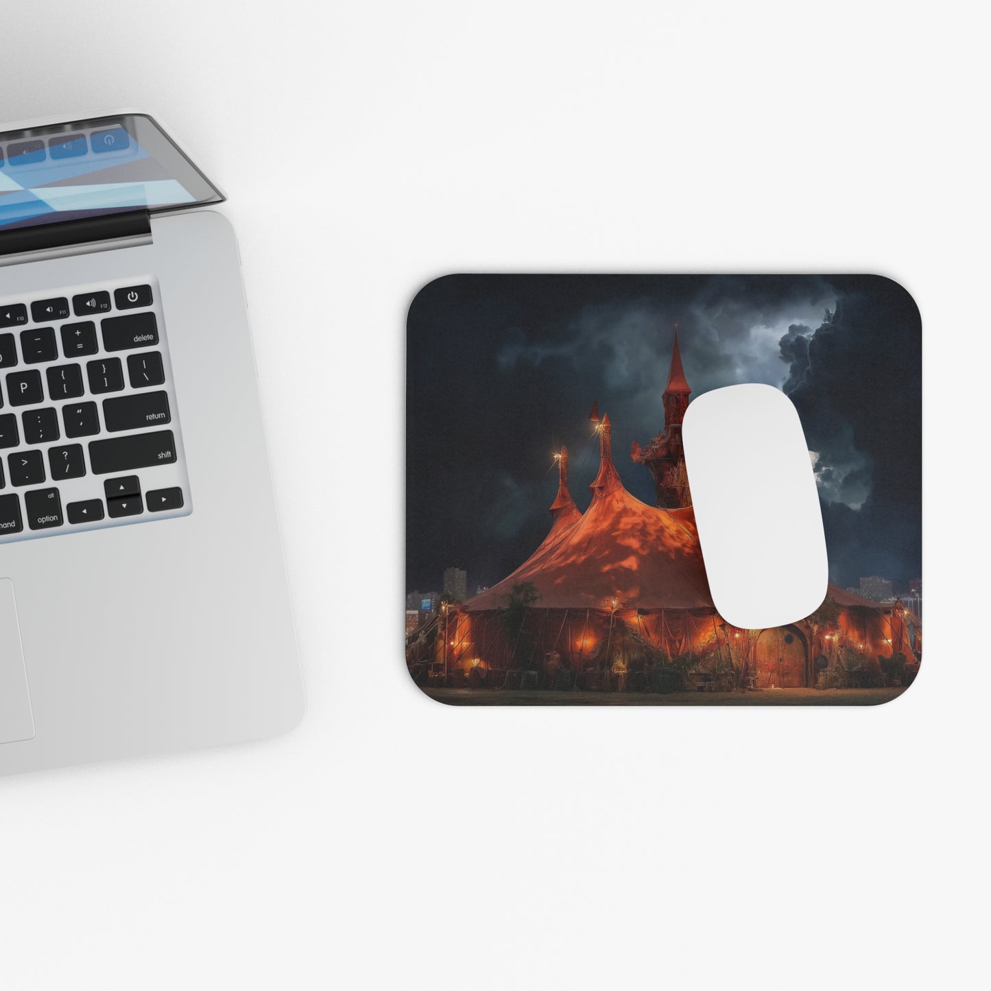 Crimson Circus Tent Mouse Pad – Whispers of the Midnight Ring