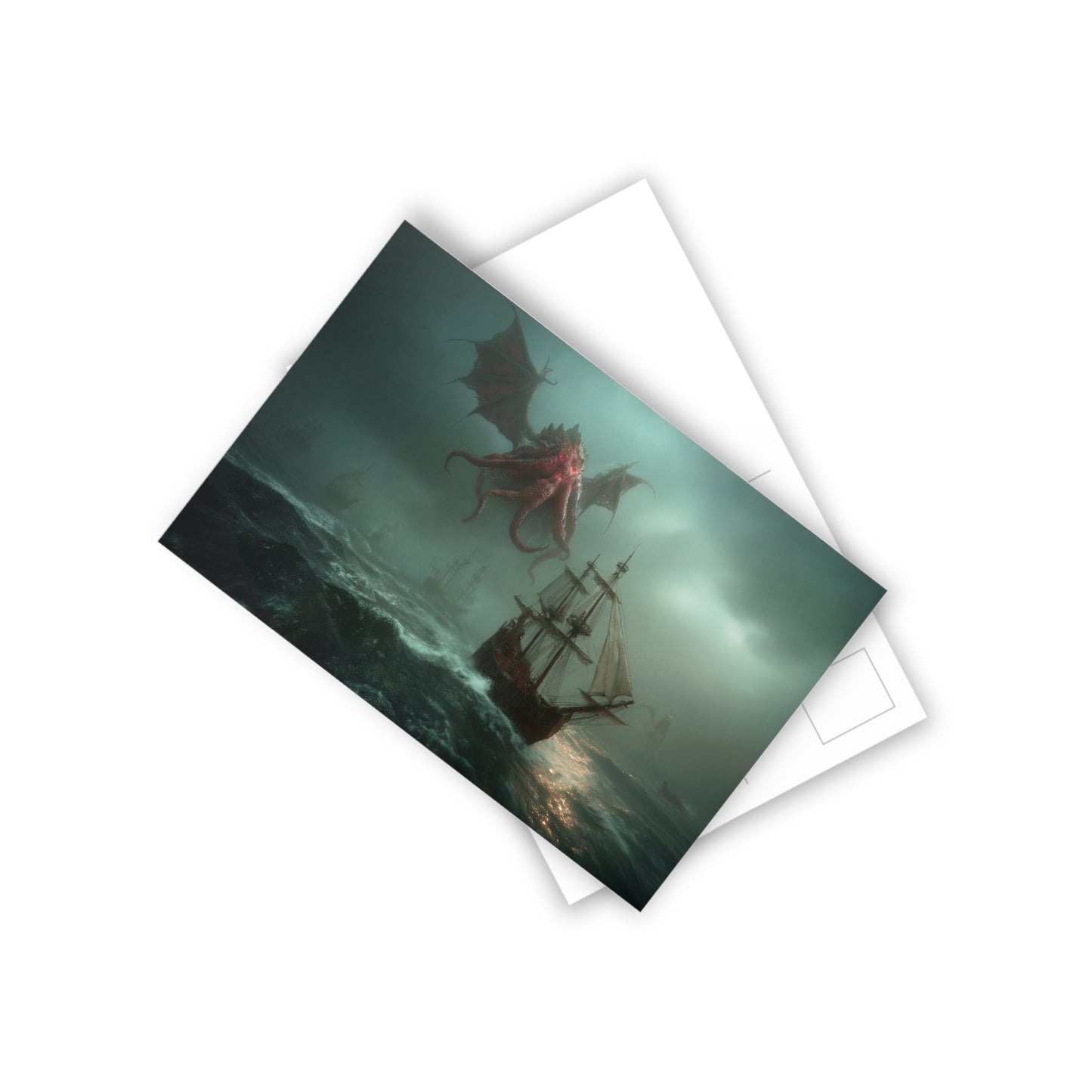 Leviathan Dragon Ship Postcards (10pcs) – Crimson Sky Storm at Sea