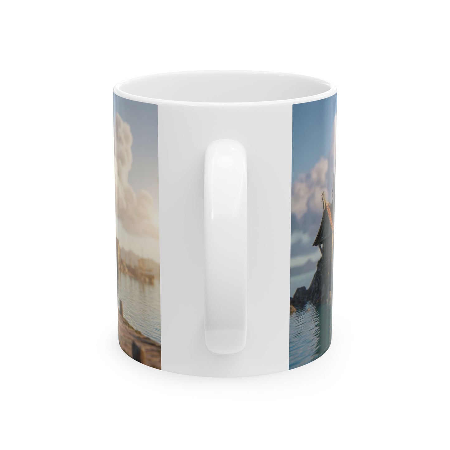 Coastal Viking Village Ceramic Mug – Sunset Harbor Whispers (11oz, 15oz)
