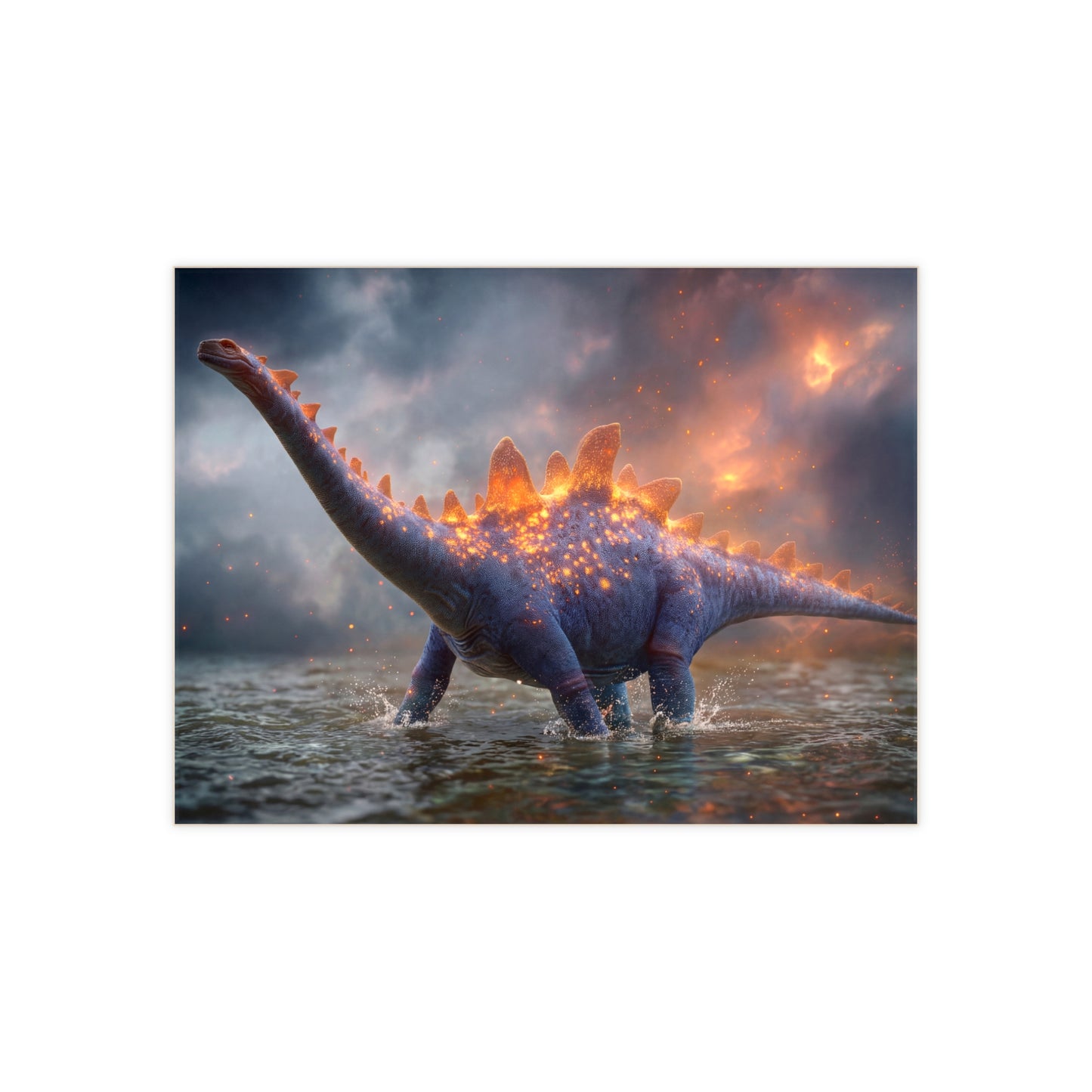 Celestial Stegosaurus Ceramic Photo Tile – Twilight Fireback in Shallow Waters