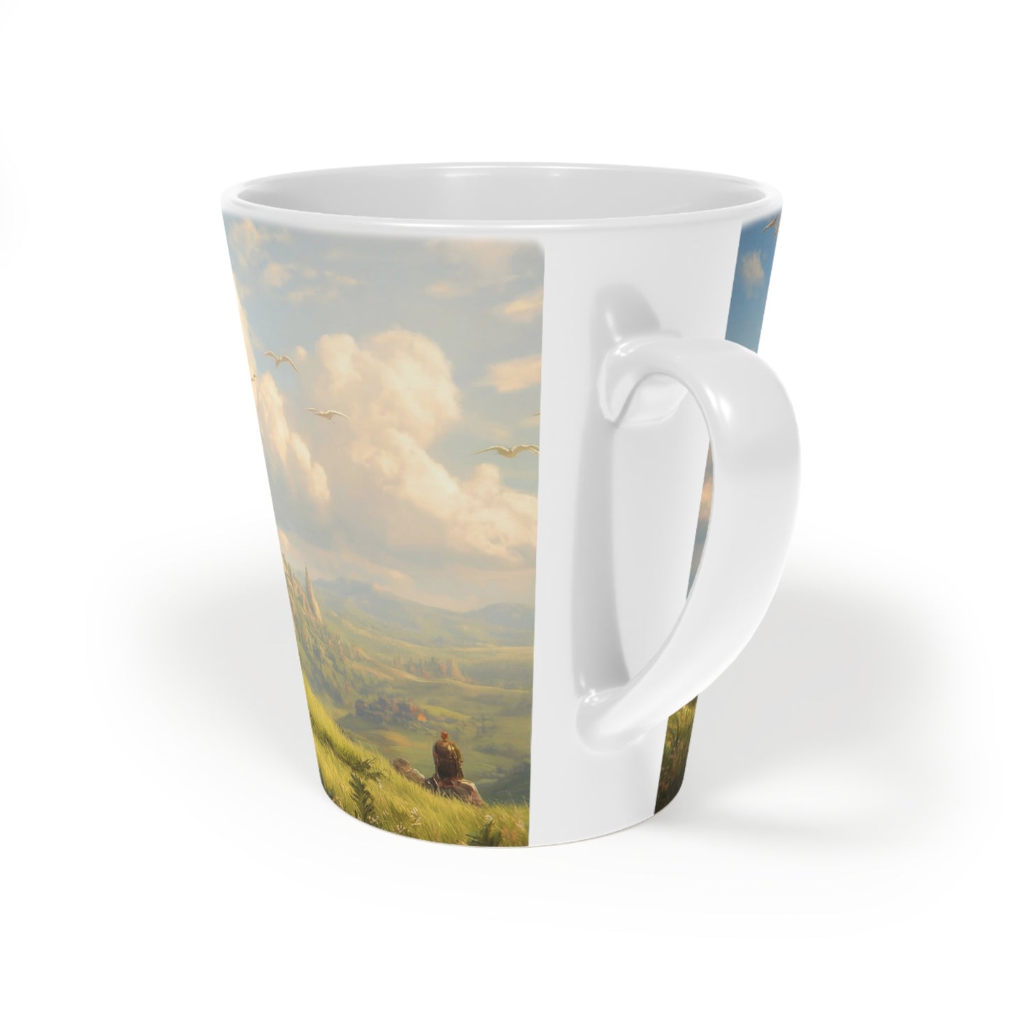 Skybound Eagle Riders Latte Mug, 12oz – Dawn’s Path Over Whispering Hills