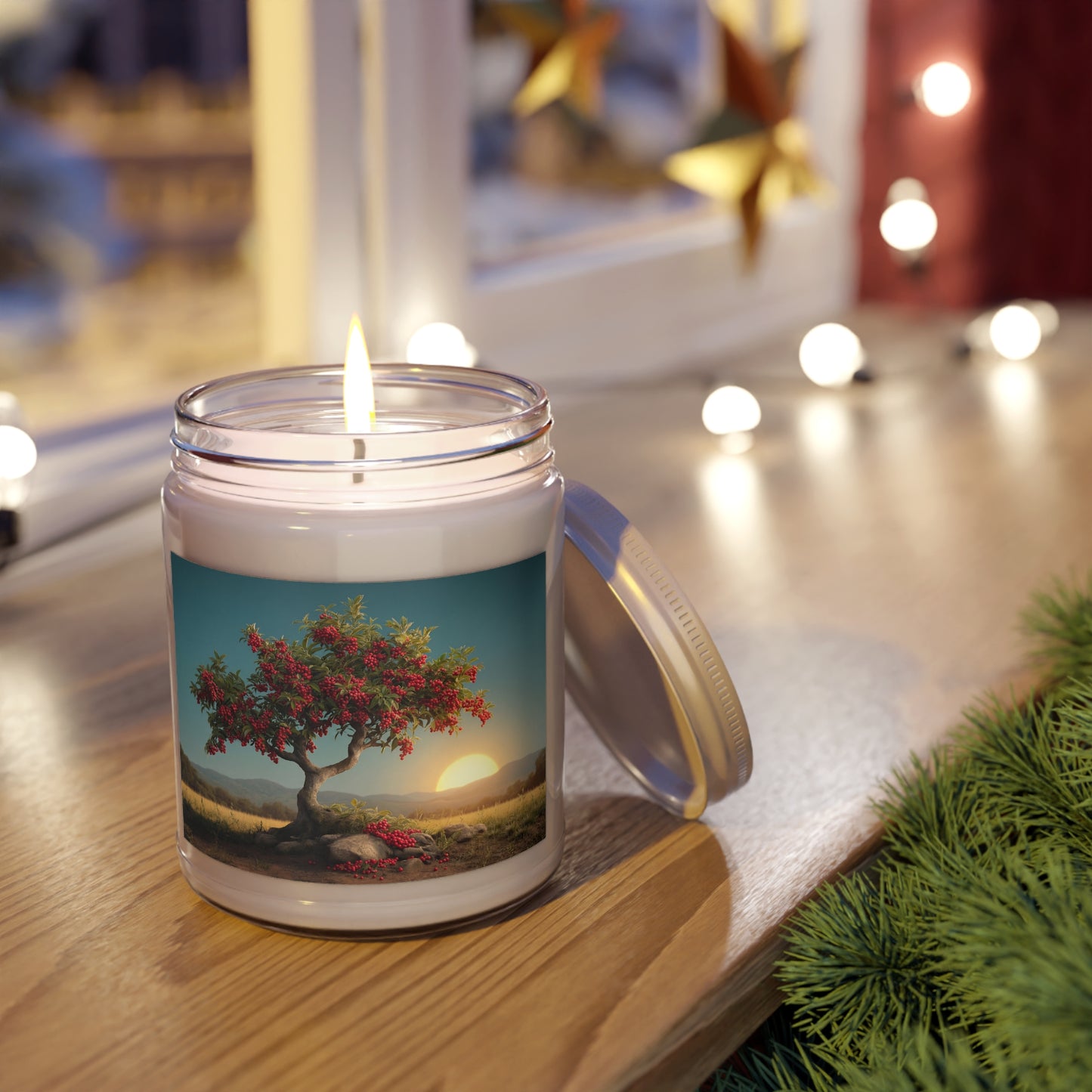 Crimson Berry Tree Scented Soy Candles with White Lid, 9oz – Sunset Harvest Reverie