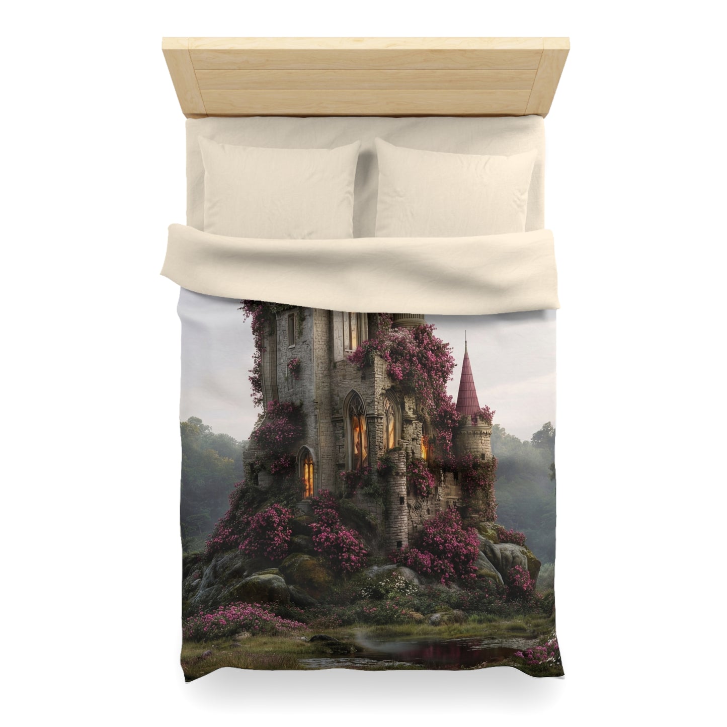 Rose-Covered Castle Microfiber Duvet Cover – Whispers of the Misty Vale