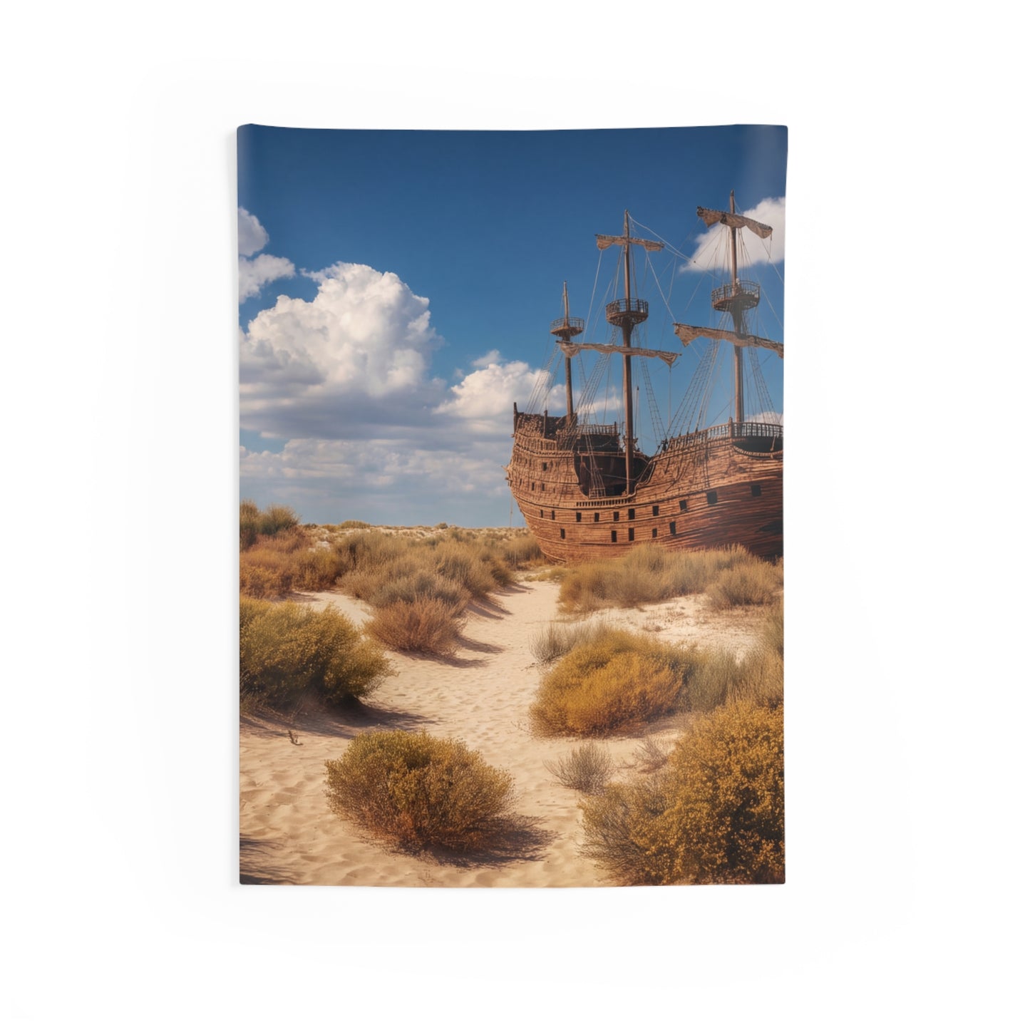 Abandoned Galleon Wall Tapestry – Sun-Drenched Desert Mirage