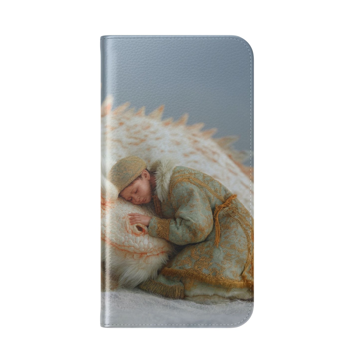Sleeping Child and Dragon Flip Cases – Snowy Guardian Embrace