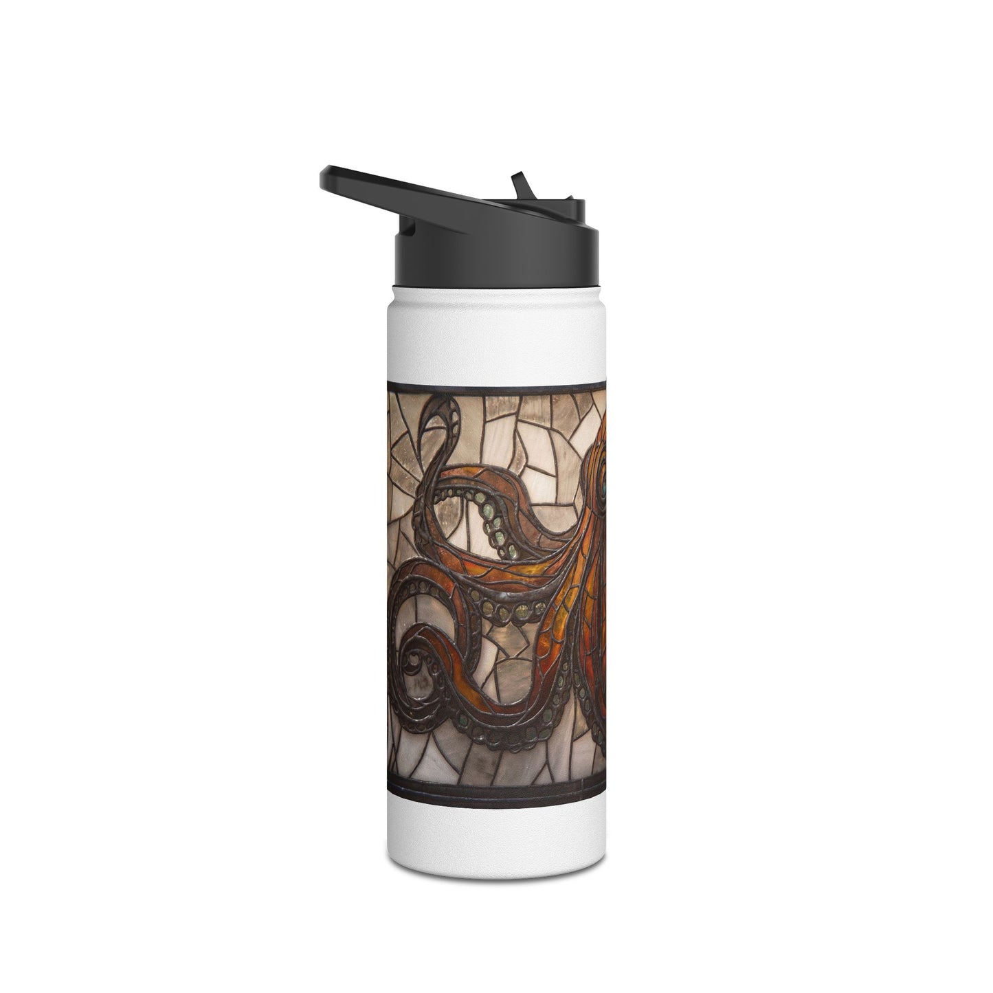 Stained Glass Octopus Water Bottle – Amber Abyss Guardian