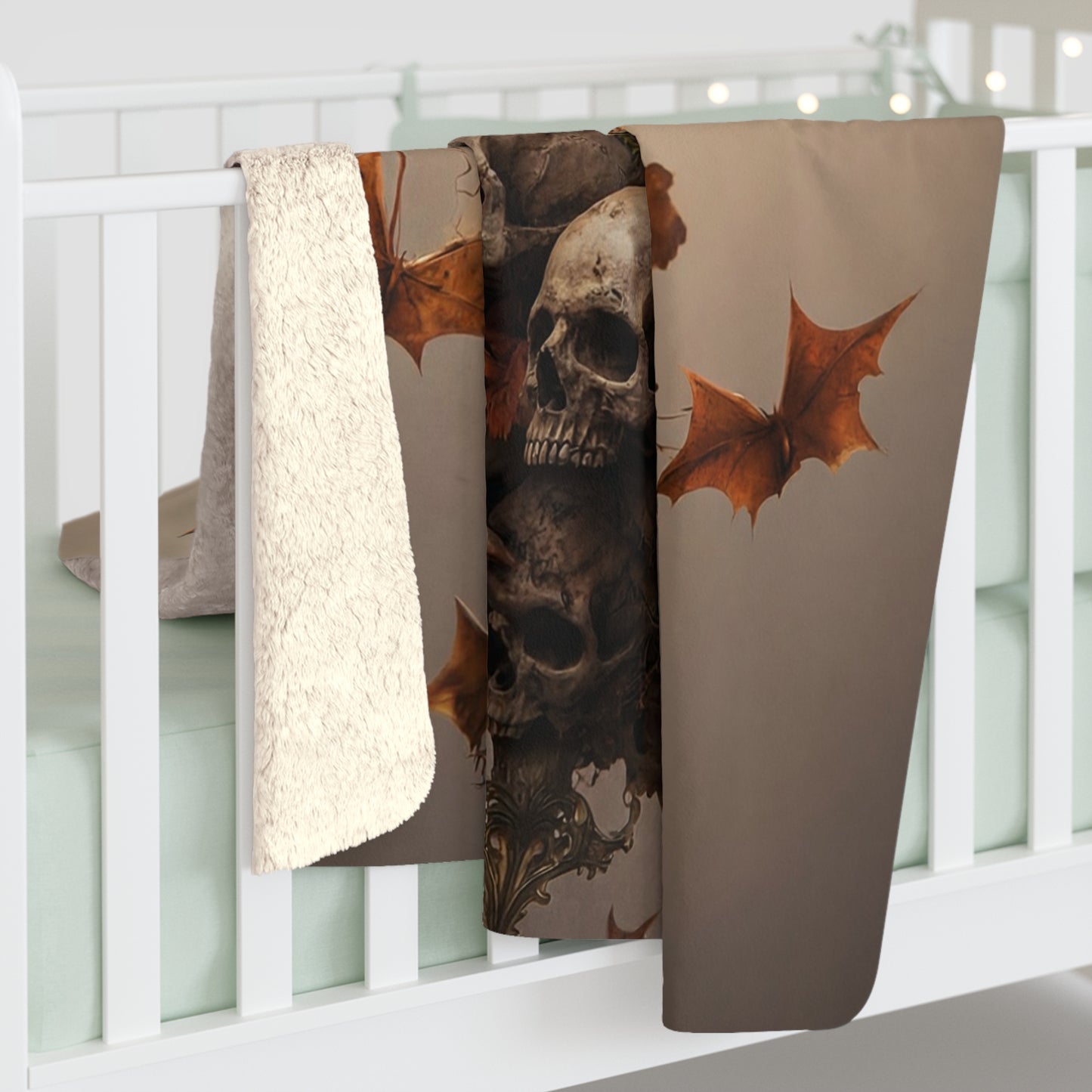 Winged Corgi Skeleton Throne Blanket – Gothic Guardian Sherpa Fleece Wrap