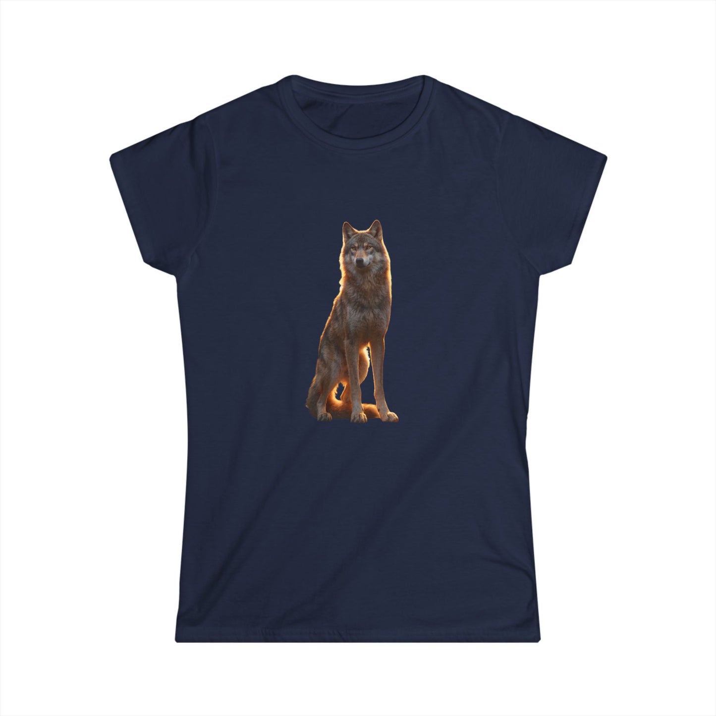 Golden Hour Wolf Women's Softstyle Tee – Amber Sentinel Silhouette
