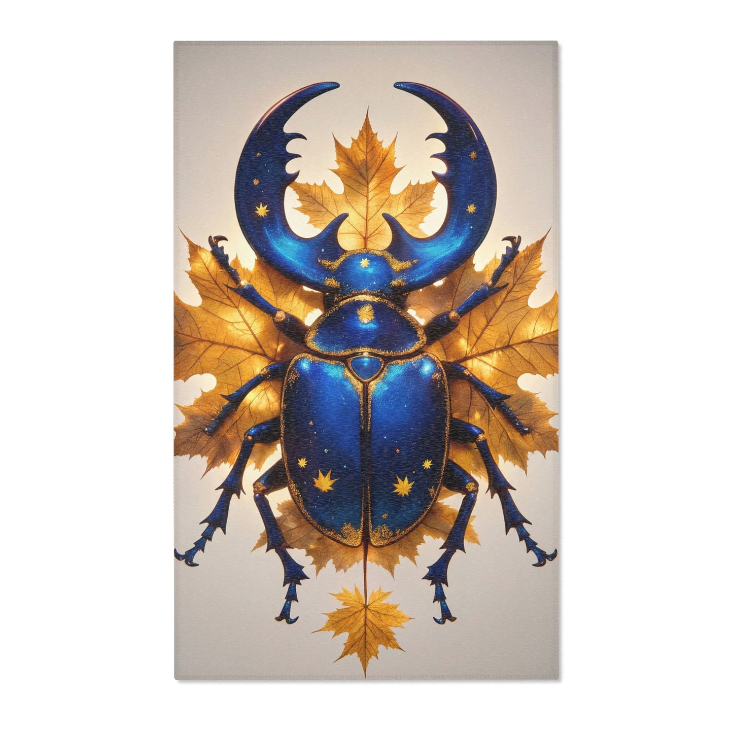 Celestial Beetle Area Rugs – Starlit Blue Guardian Among Autumn Leaves