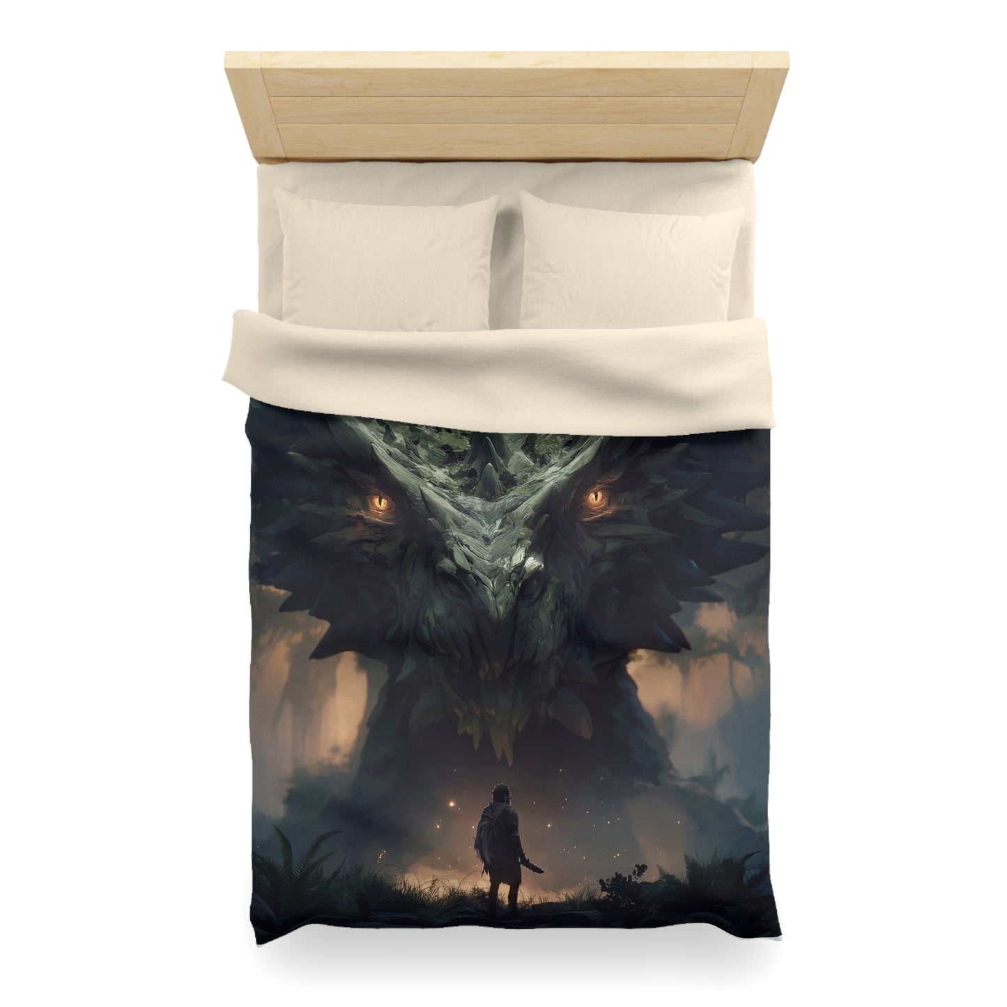Ancient Dragon Sentinel Microfiber Duvet Cover – Forest Guardian at Dusk