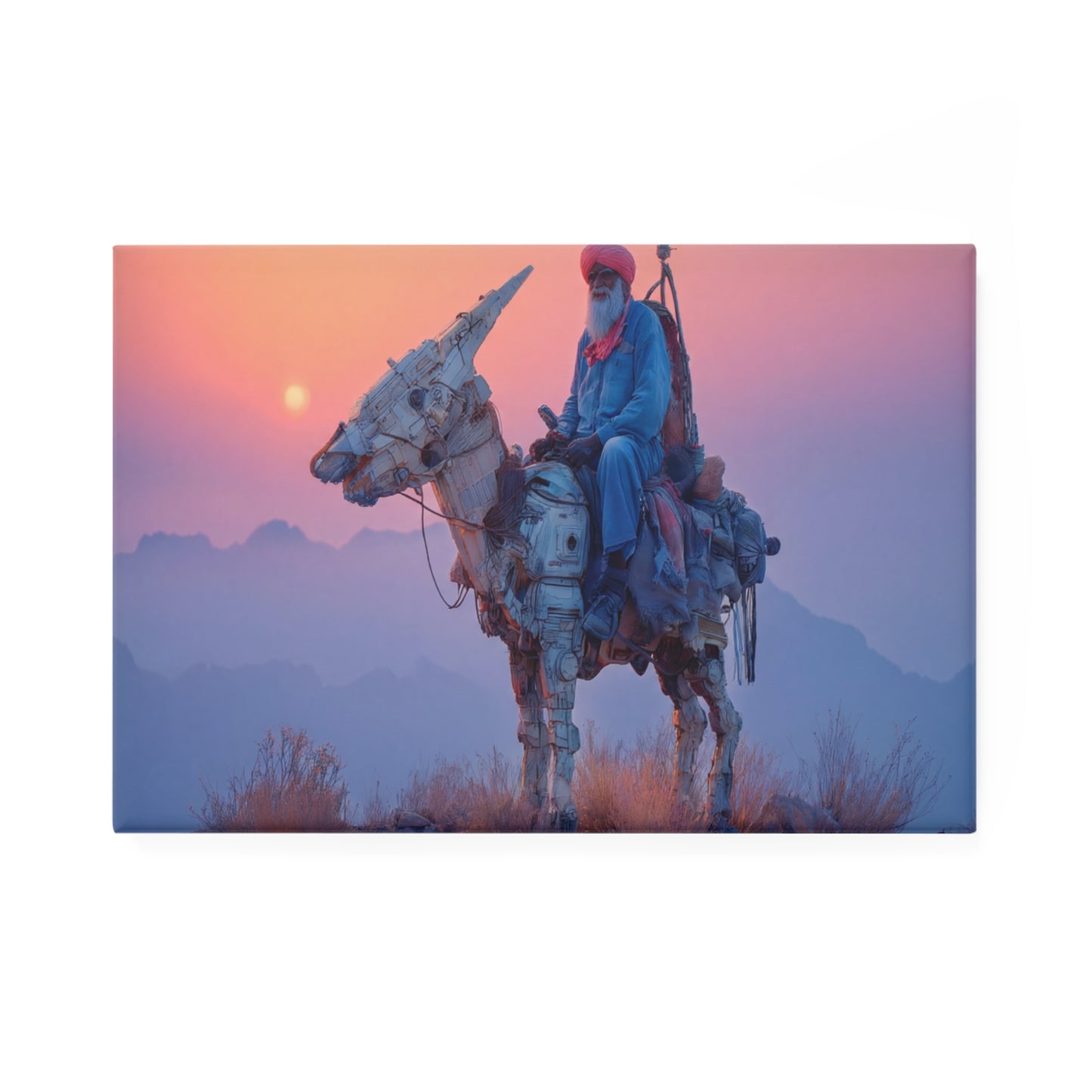 Rustic Cyber Donkey Rider Magnet – Sunset Guardian of the Dusty Peaks