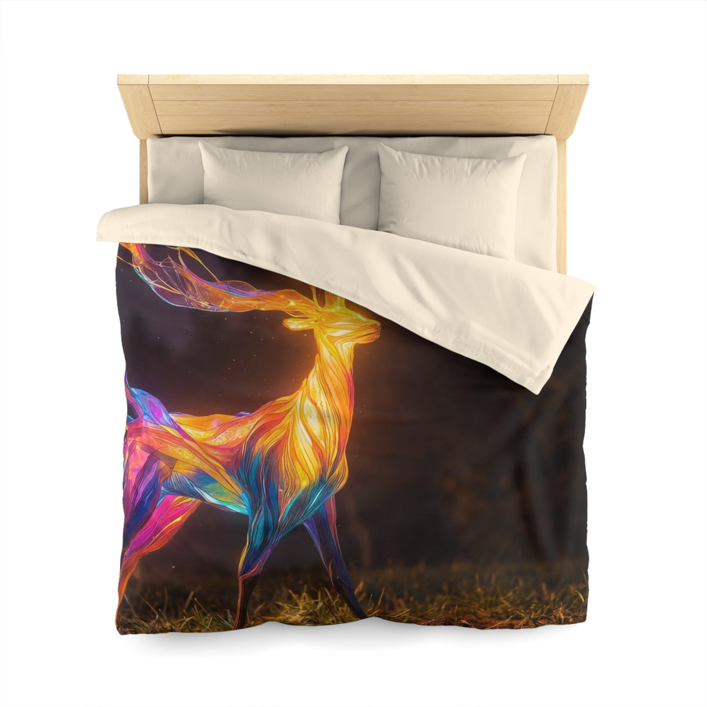 Chromatic Stag Microfiber Duvet Cover – Night Garden Luminescence