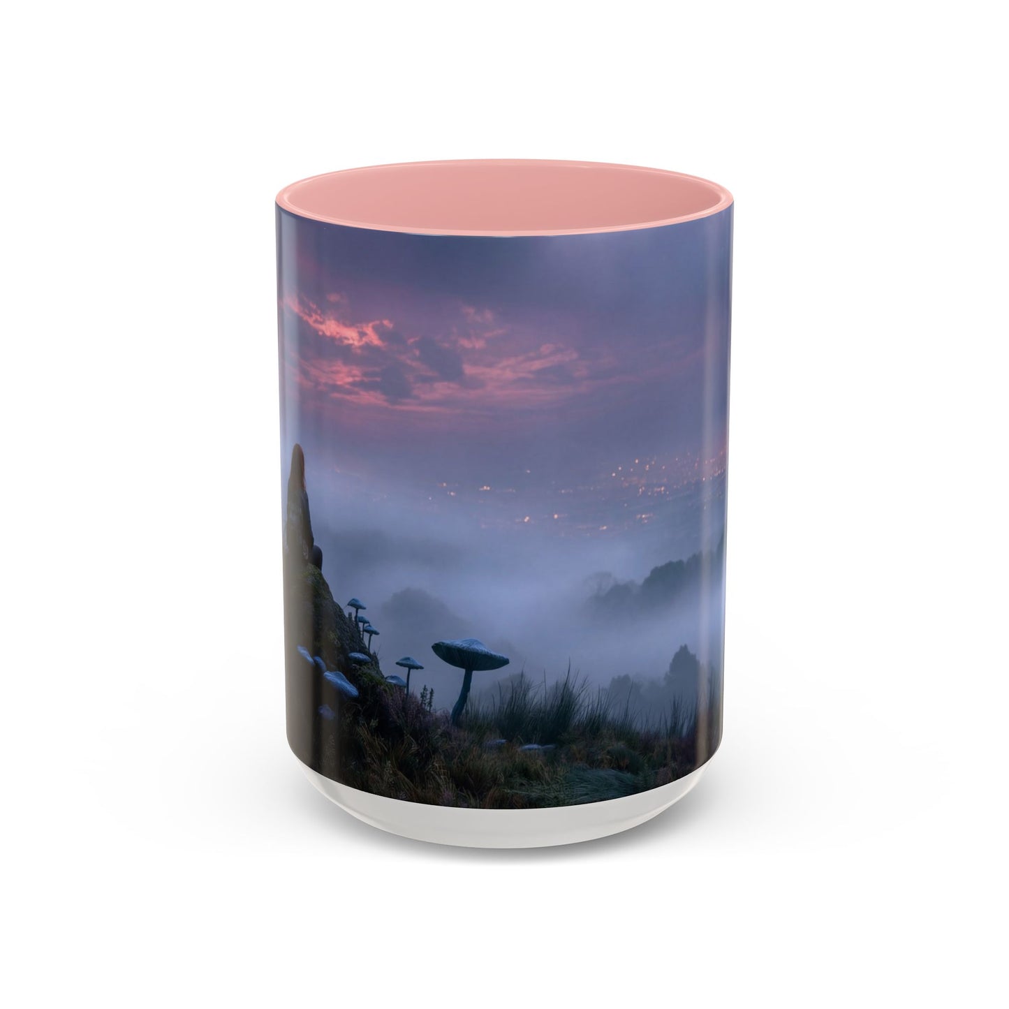 Moonlit Mycophile Accent Coffee Mug (11, 15oz) – Twilight Guardian of the Fungal Peaks