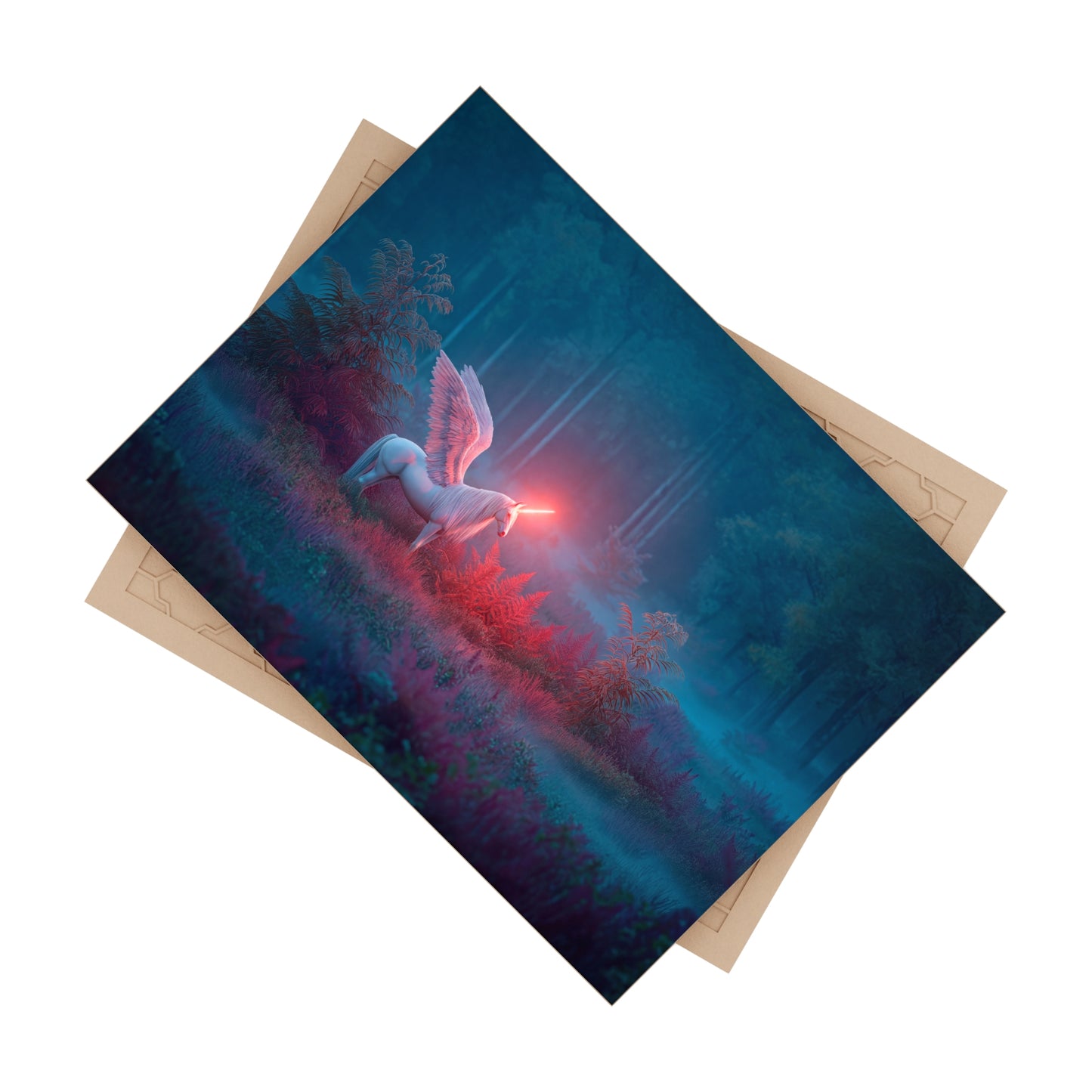 Winged Unicorn in Twilight Forest Ceramic Photo Tile – Radiant Horn Dreamscape