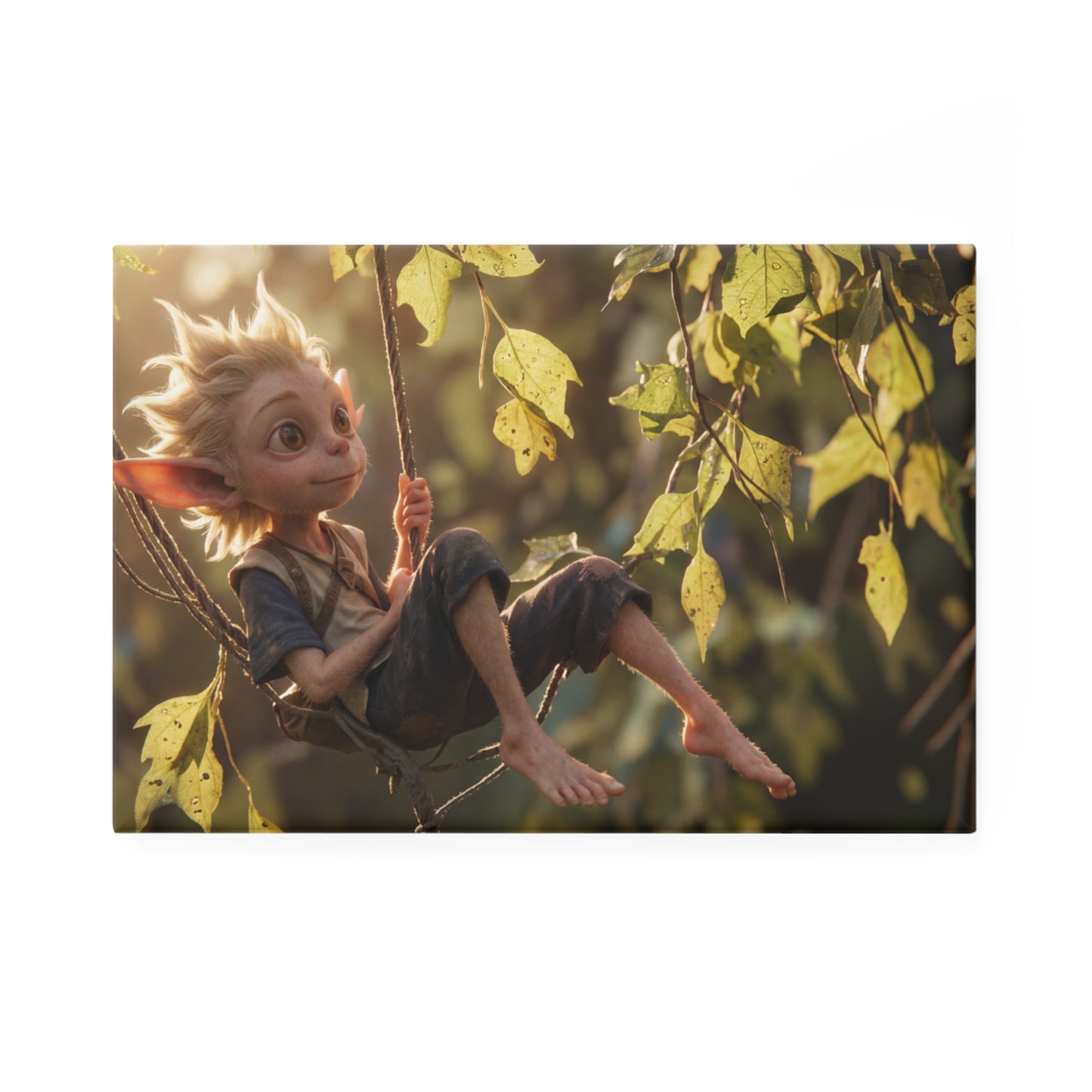 Forest Gnome Boy Button Magnet, Rectangle (1 & 10 pcs) – Sunlit Swing Through Whispering Leaves