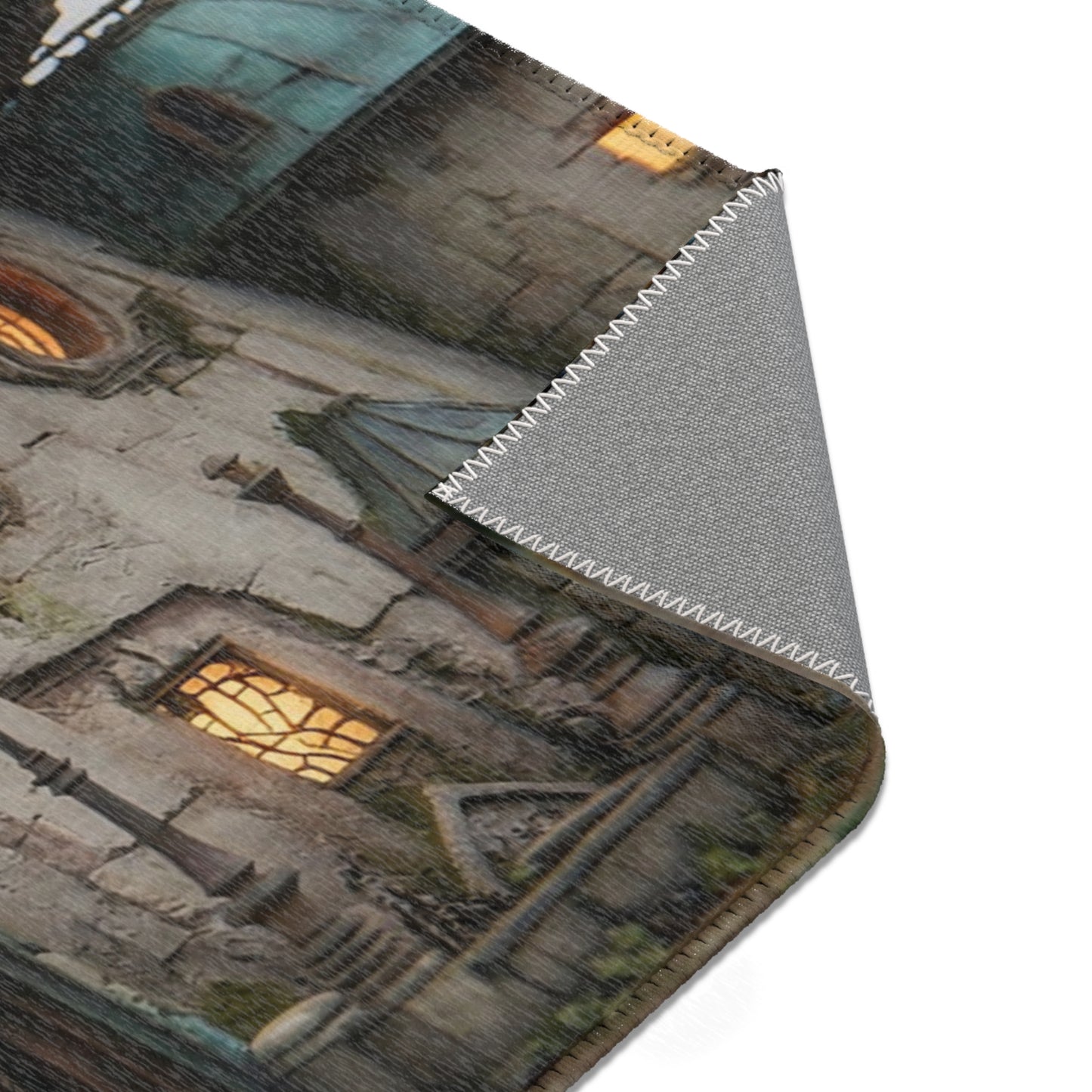 Clockwork Citadel Area Rugs – Twilight Keep with Glowing Windows