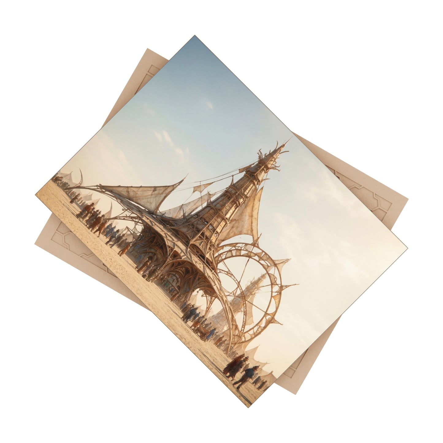 Sky-Sail Cathedral Ceramic Photo Tile – Sunset Oasis in the Dunes