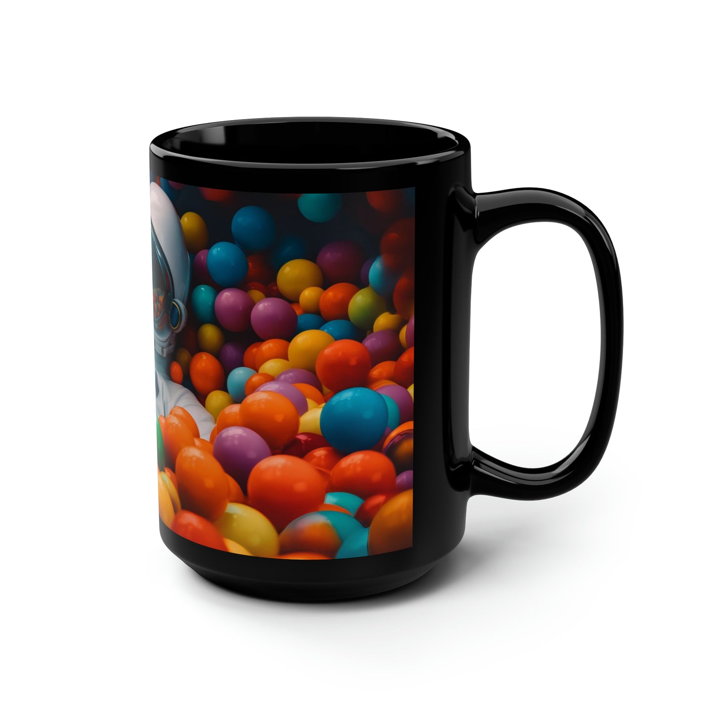 a realistic of photography astronaut lying in colourful balls pool - Mug, Black