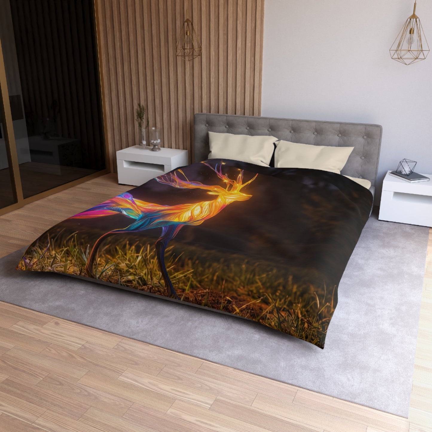 Chromatic Stag Microfiber Duvet Cover – Night Garden Luminescence