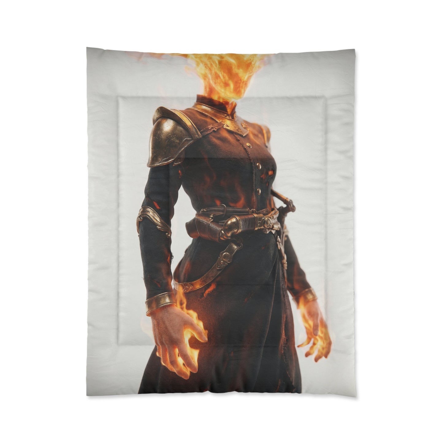 Flame-Headed Sentinel Comforter – Ashen Armor and Burning Grace