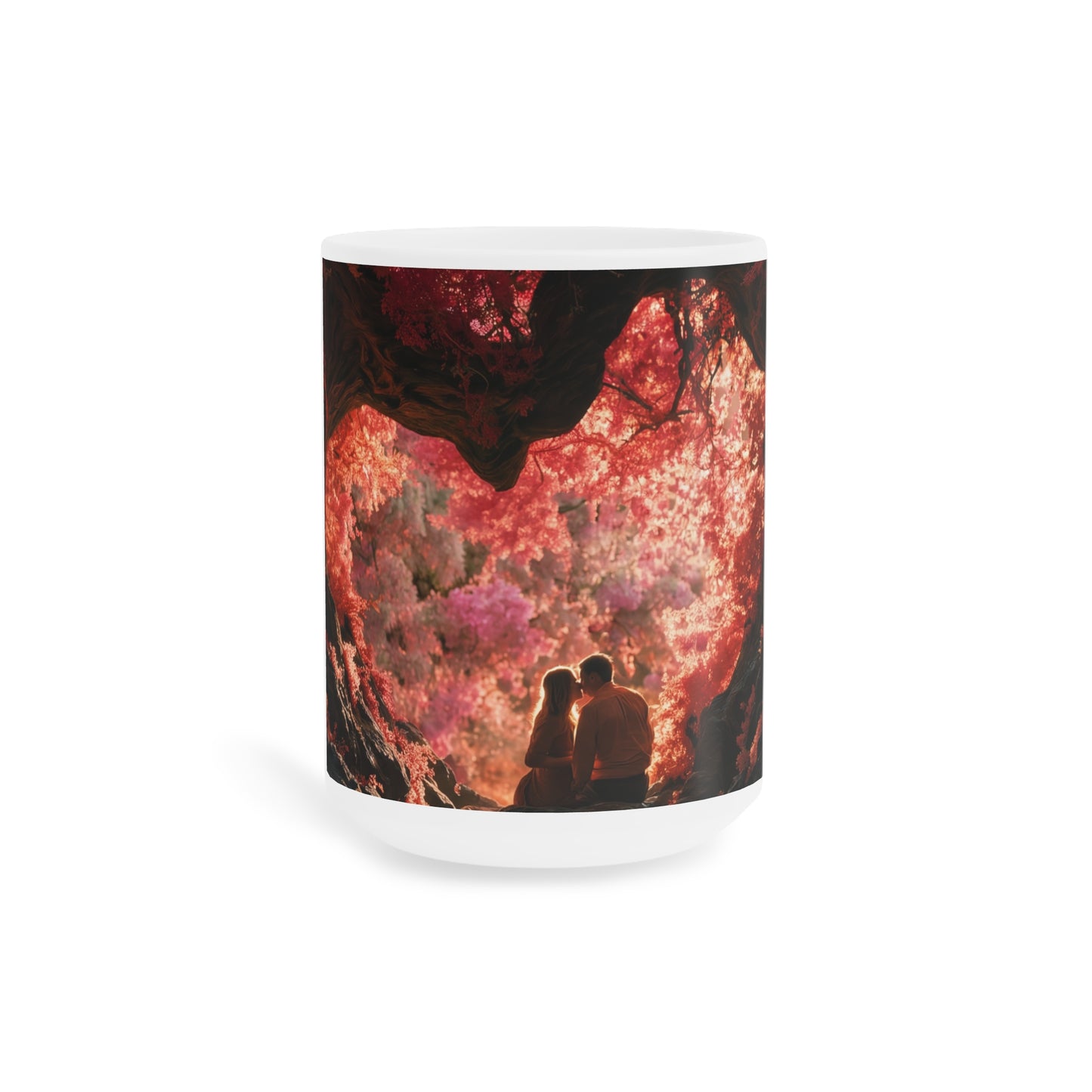 Crimson Canopy Ceramic Mugs (11oz\15oz\20oz) – Whispering Love in a Heartwood Grove