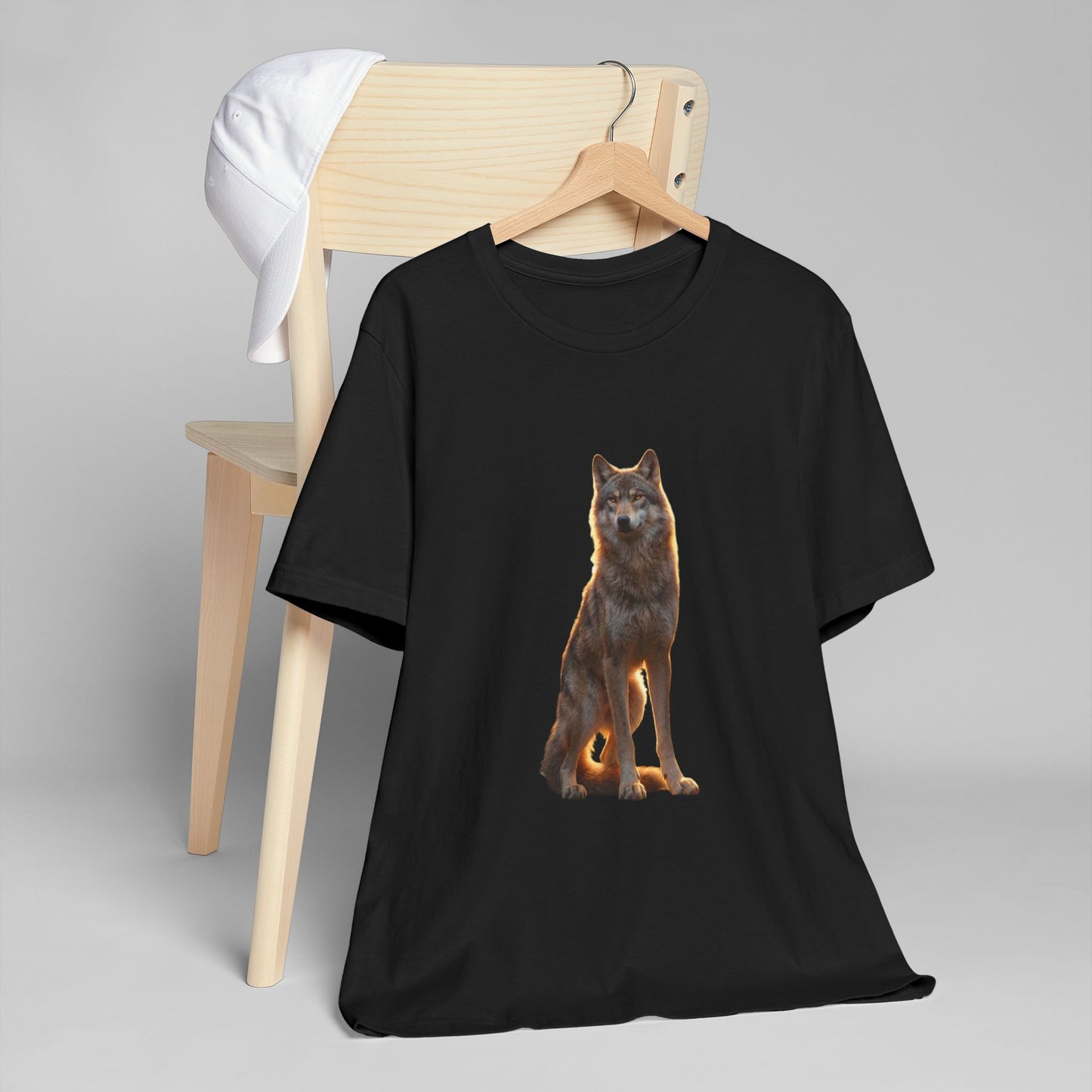 Sentinel Wolf Unisex Jersey T-Shirt – Golden Hour Guardian Portrait