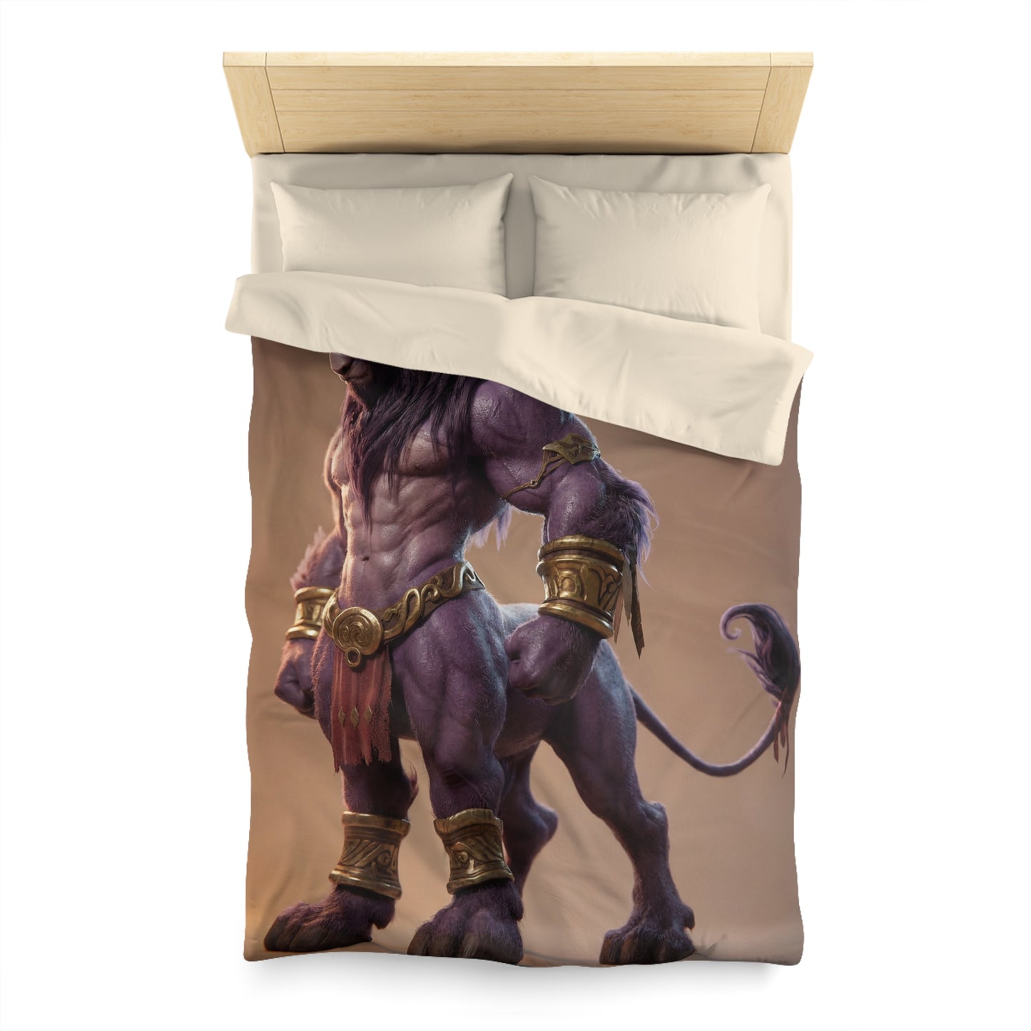 Purple Bull Sentinel Microfiber Duvet Cover – Regal Warrior of the Golden Dawn