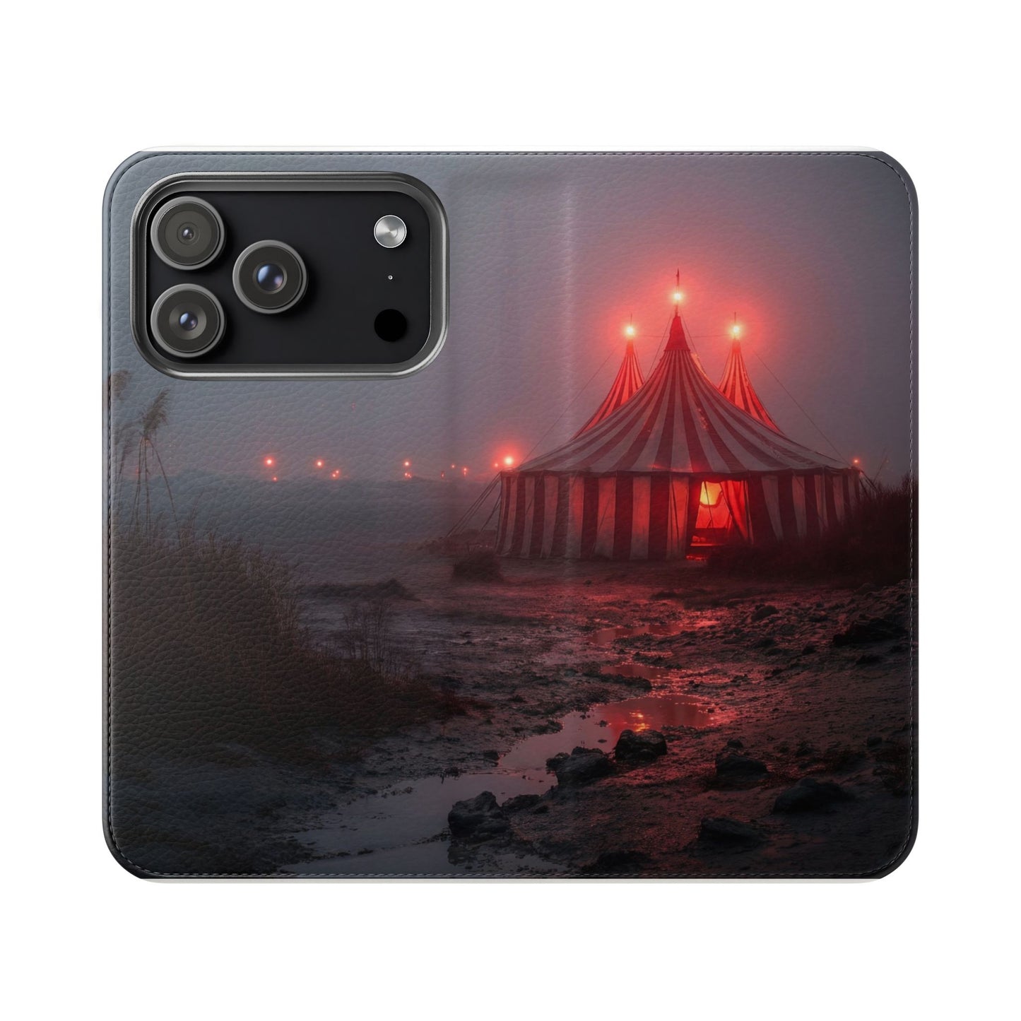 Crimson Circus Tent Flip Cases – Misty Coastside Lantern Scene