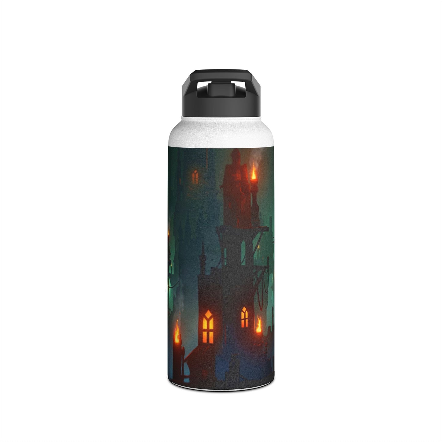 Floating City of Gilded Sparks Stainless Steel Water Bottle, Standard Lid – Neon Fog & Ember-Lit Towers