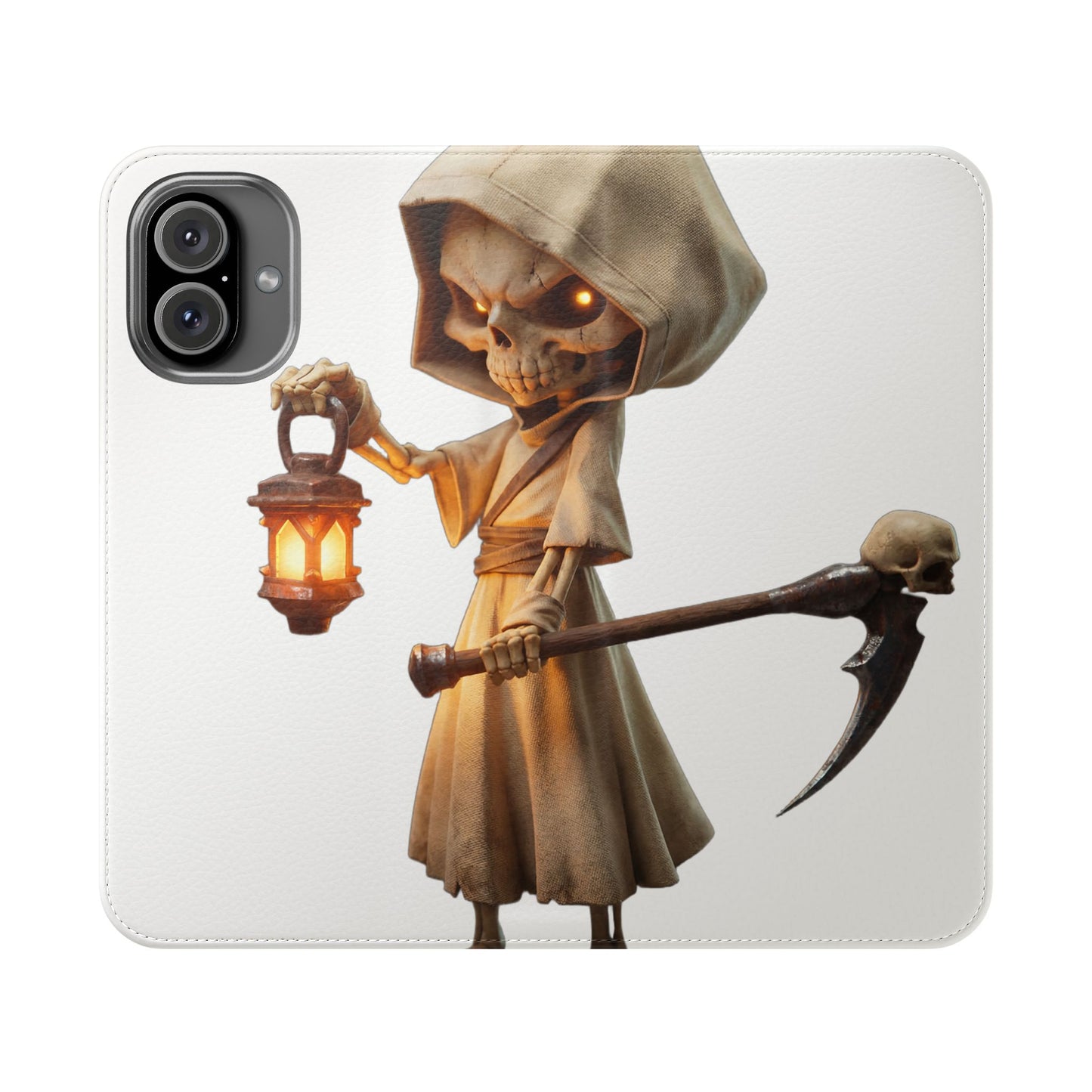 Lantern-Bearing Sentinel Flip Cases – Hooded Guardian with Scythe and Warm Glow