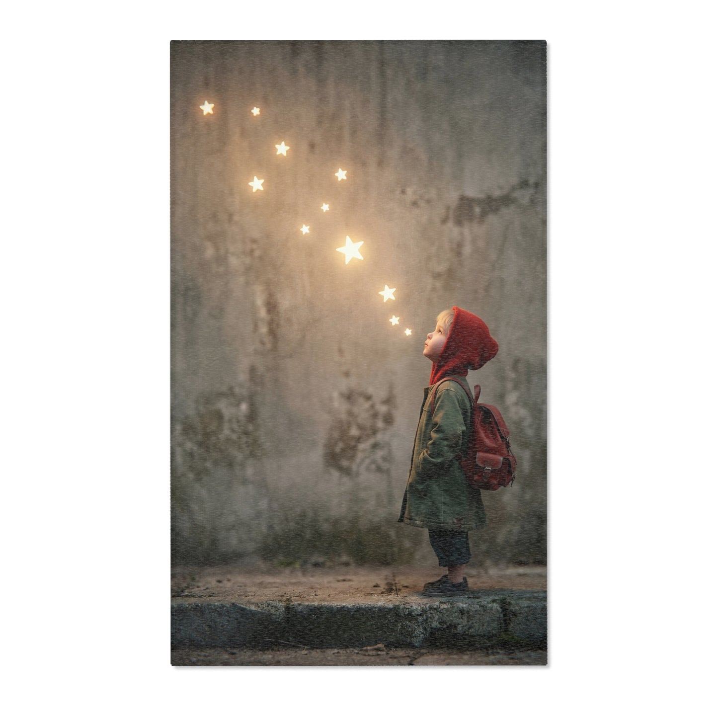 Child With Starfall Area Rugs – Warm Glow Against Urban Stone