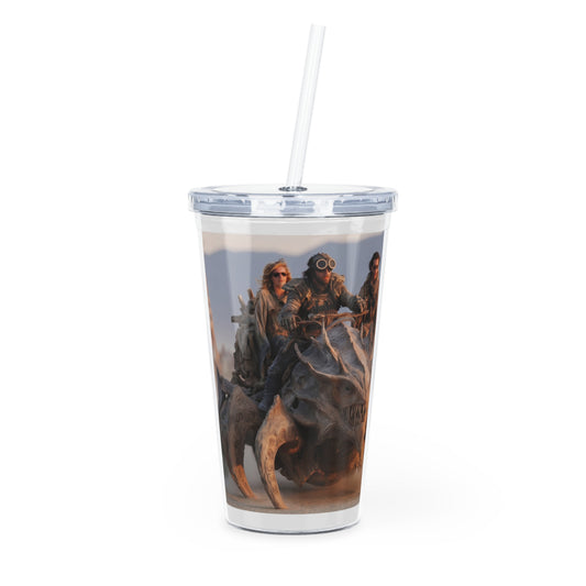 Desert Dragon Bike Tumbler with Straw – Sunset Ride Through Dusty Wasteland