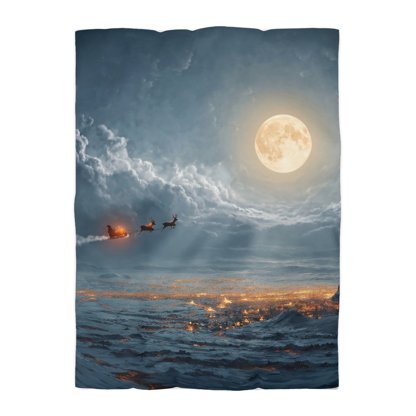 Lunar Sleigh Ride Microfiber Duvet Cover – Midnight Deliveries Over Frost-Covered Towns