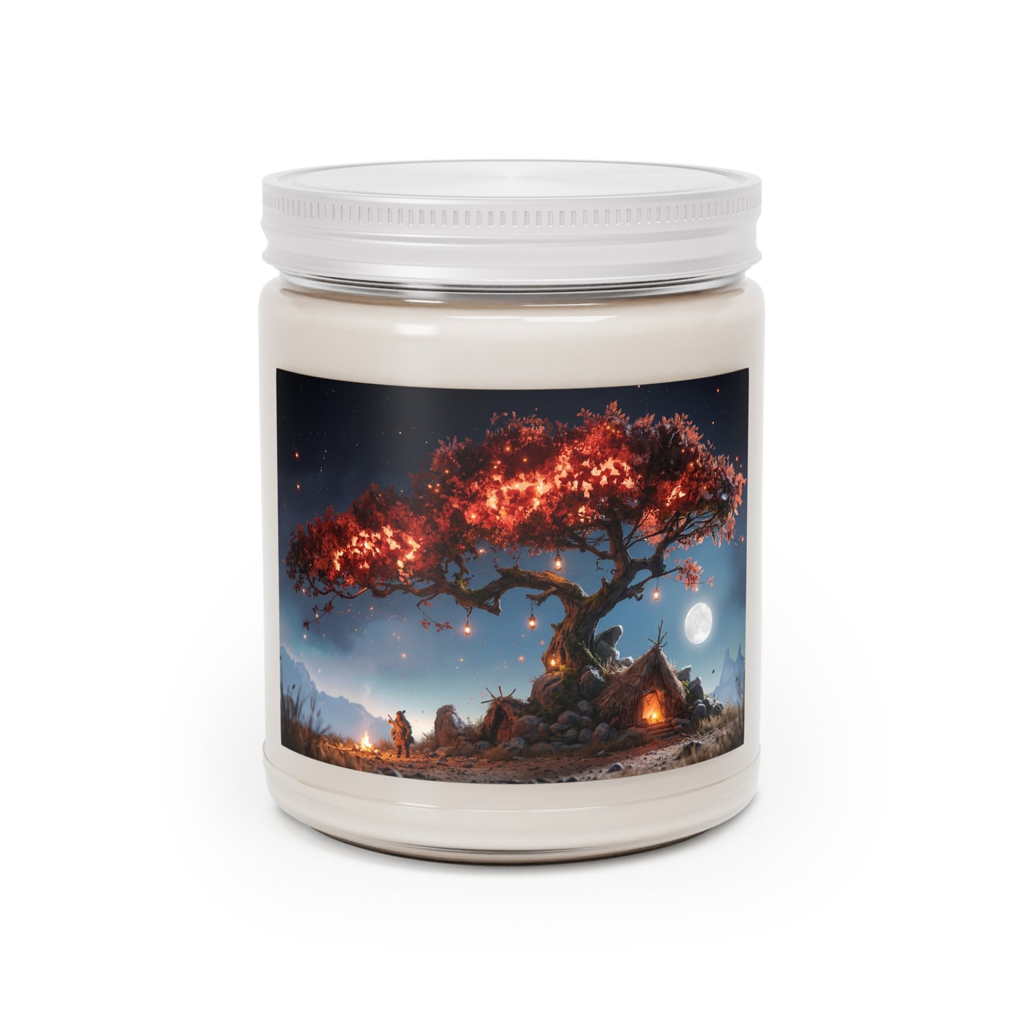Whispering Ember Tree Scented Soy Candles with White Lid, 9oz – Night’s Warm Embrace