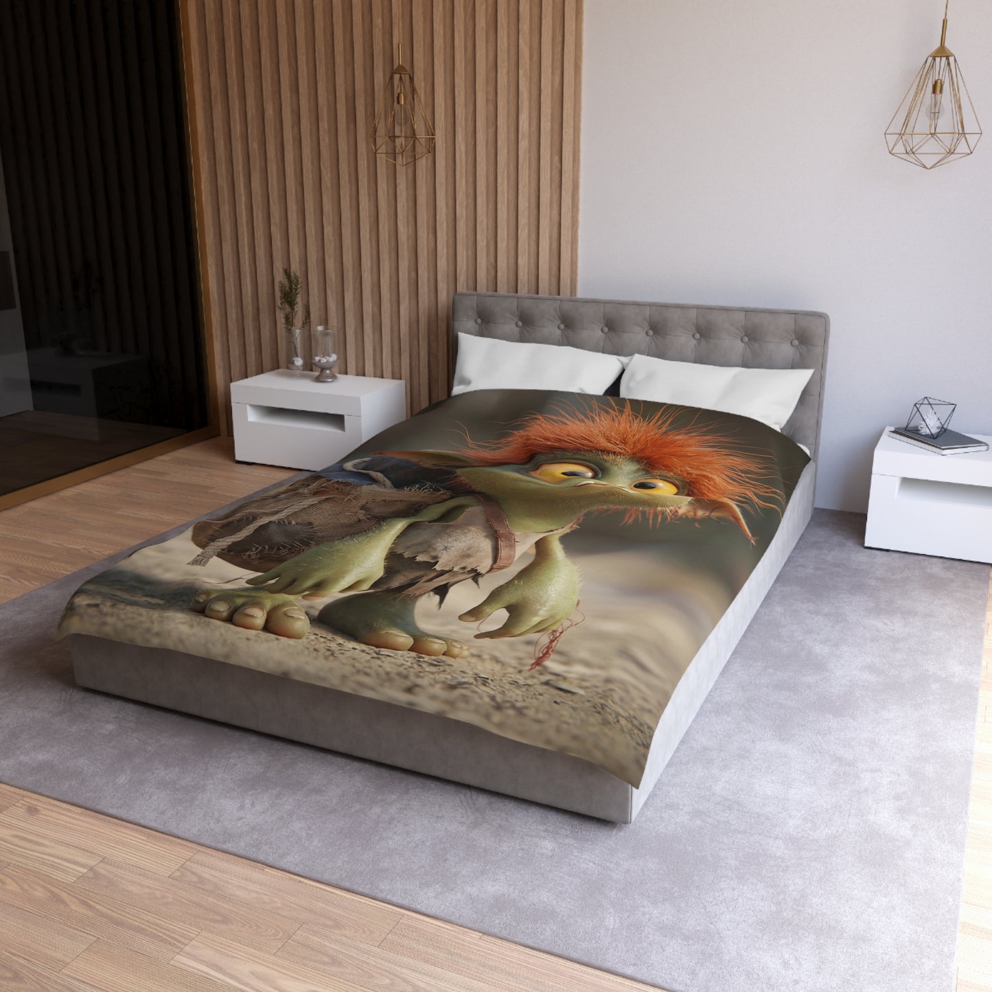Tiny Goblin Explorer Microfiber Duvet Cover – Sunlit Trail Companion