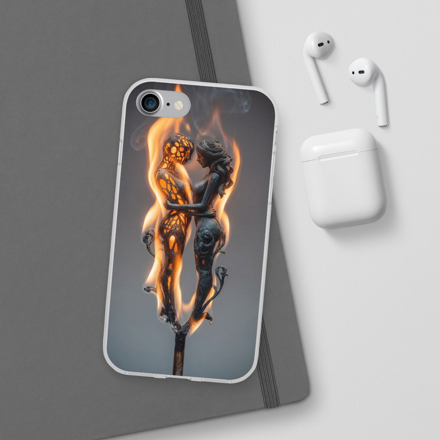 Flame-Embraced Lovers Flexi Cases – Intimate Glow Within the Fire