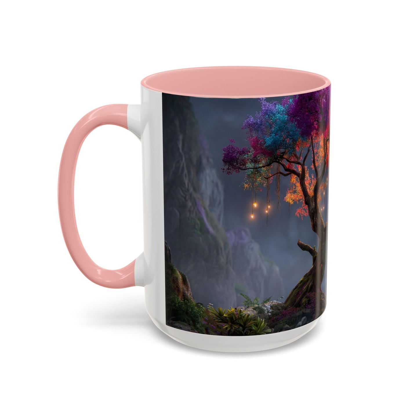 Prismatic River Tree Accent Coffee Mug (11, 15oz) – Neon Canopy Moonlight Reflections