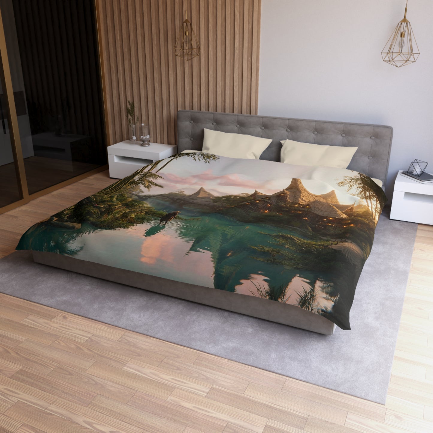 Bamboo River Sentinel Microfiber Duvet Cover – Twilight Village Serenity