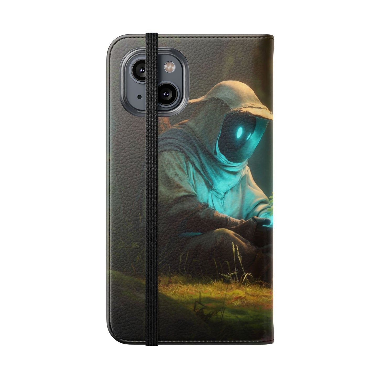 Glowing Orb Hooded Guardian Flip Cases – Bioluminescent Forest Keeper