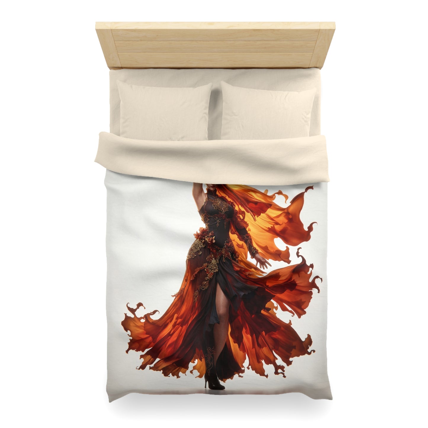 Crimson Phoenix Dancer Microfiber Duvet Cover – Flame-Woven Grace
