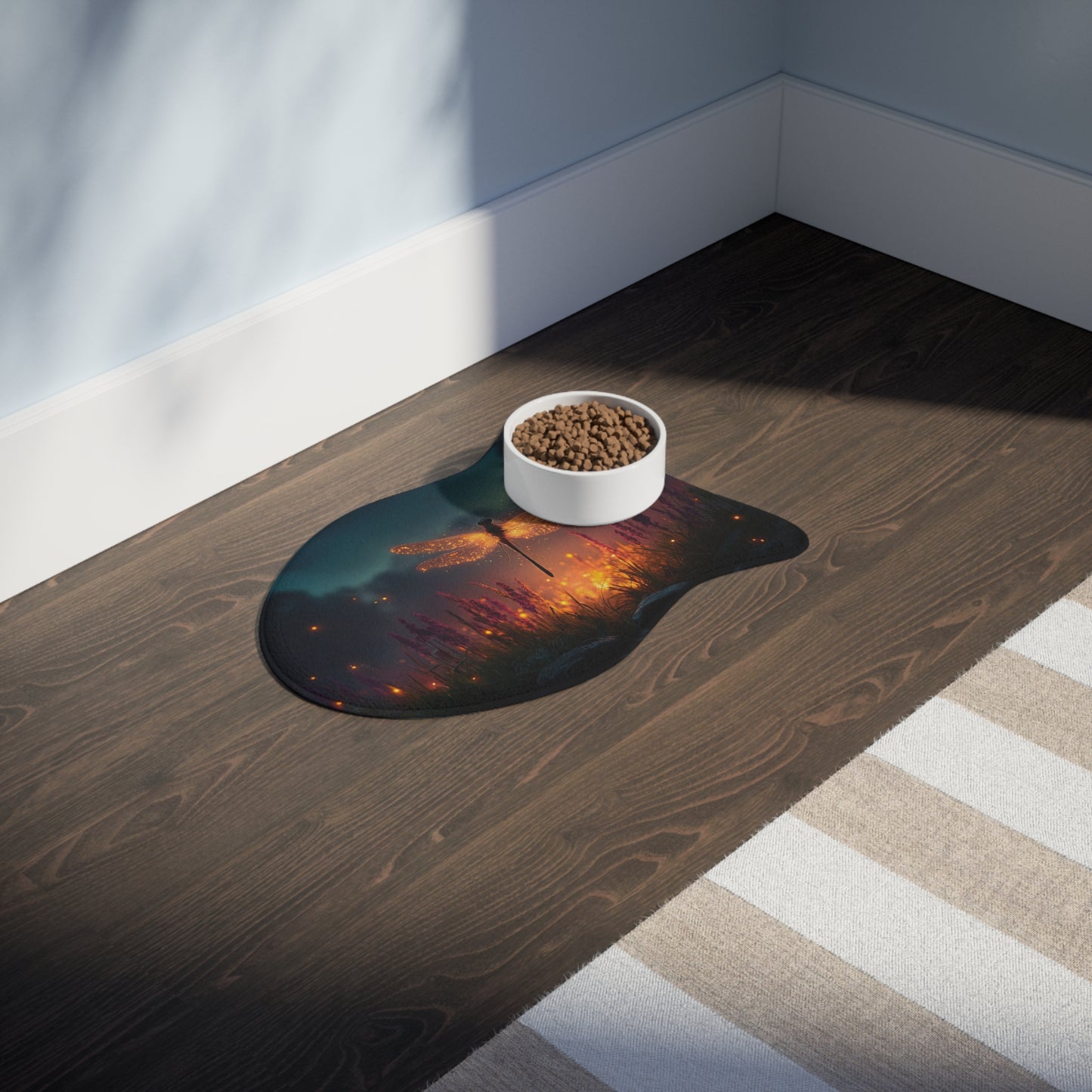 Glowing Dragonfly Pet Feeding Mats – Twilight Meadow Dreamscape