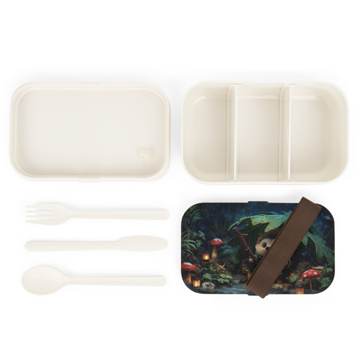 Rain-Slicked Hedgehog Bento Lunch Box – Forest Guardian in a Storm